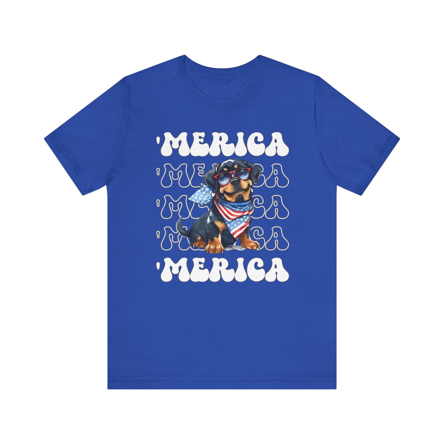 Rottweiler 'Merica Patriotic T-Shirt, Rottweiler 4th of July Top, Cute Rottie Dog Fourth of July Shirt Red White Blue Rottweiler Top