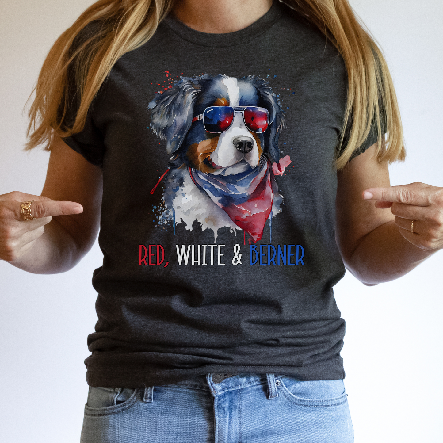 Red White and Berner Patriotic T-Shirt, Bernese Mountain Dog Patriotic Top, Bernie 4th of July Shirt, Berner Lover Tee, Bernese Mama T-Shirt