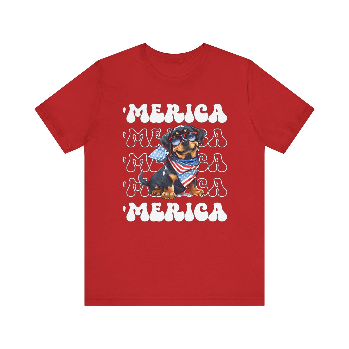 Rottweiler 'Merica Patriotic T-Shirt, Rottweiler 4th of July Top, Cute Rottie Dog Fourth of July Shirt Red White Blue Rottweiler Top