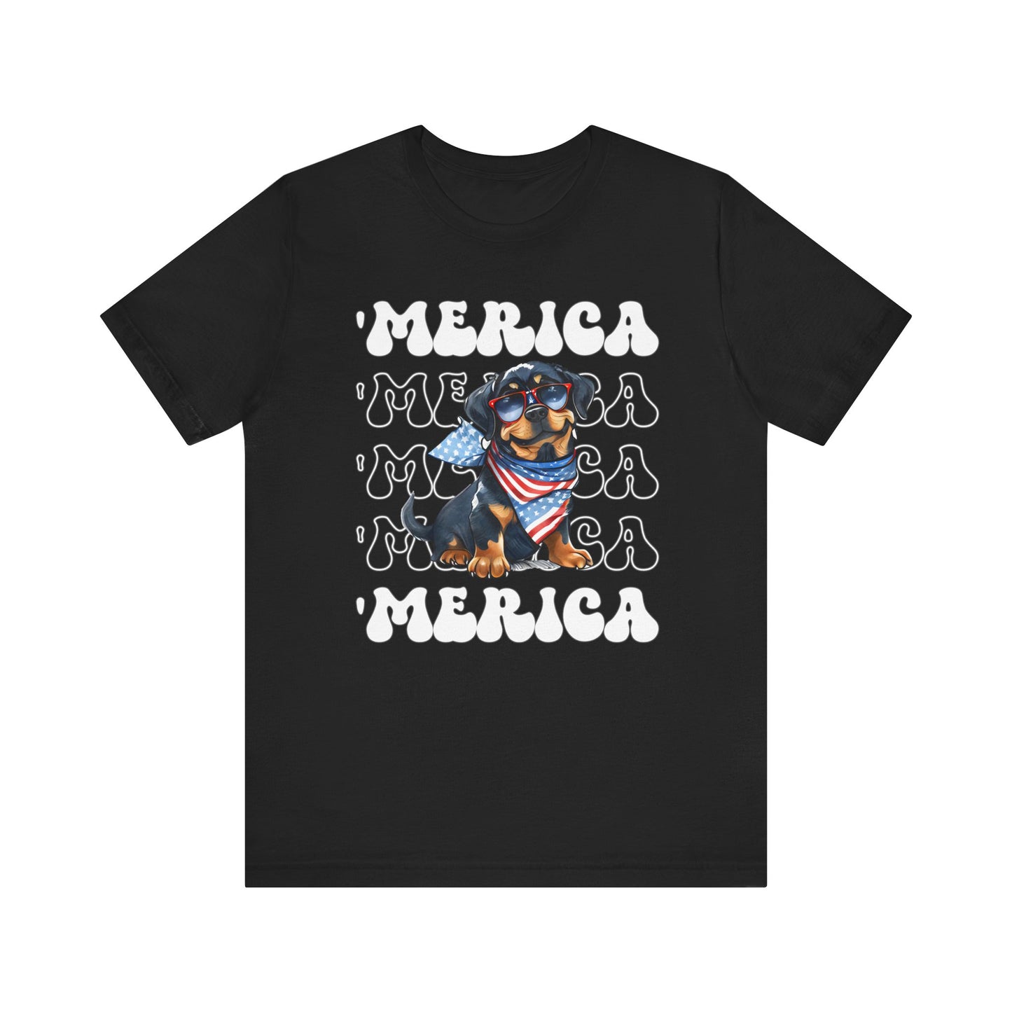 Rottweiler 'Merica Patriotic T-Shirt, Rottweiler 4th of July Top, Cute Rottie Dog Fourth of July Shirt Red White Blue Rottweiler Top