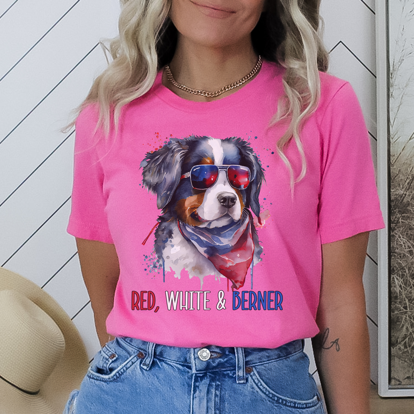 Red White and Berner Patriotic T-Shirt, Bernese Mountain Dog Patriotic Top, Bernie 4th of July Shirt, Berner Lover Tee, Bernese Mama T-Shirt