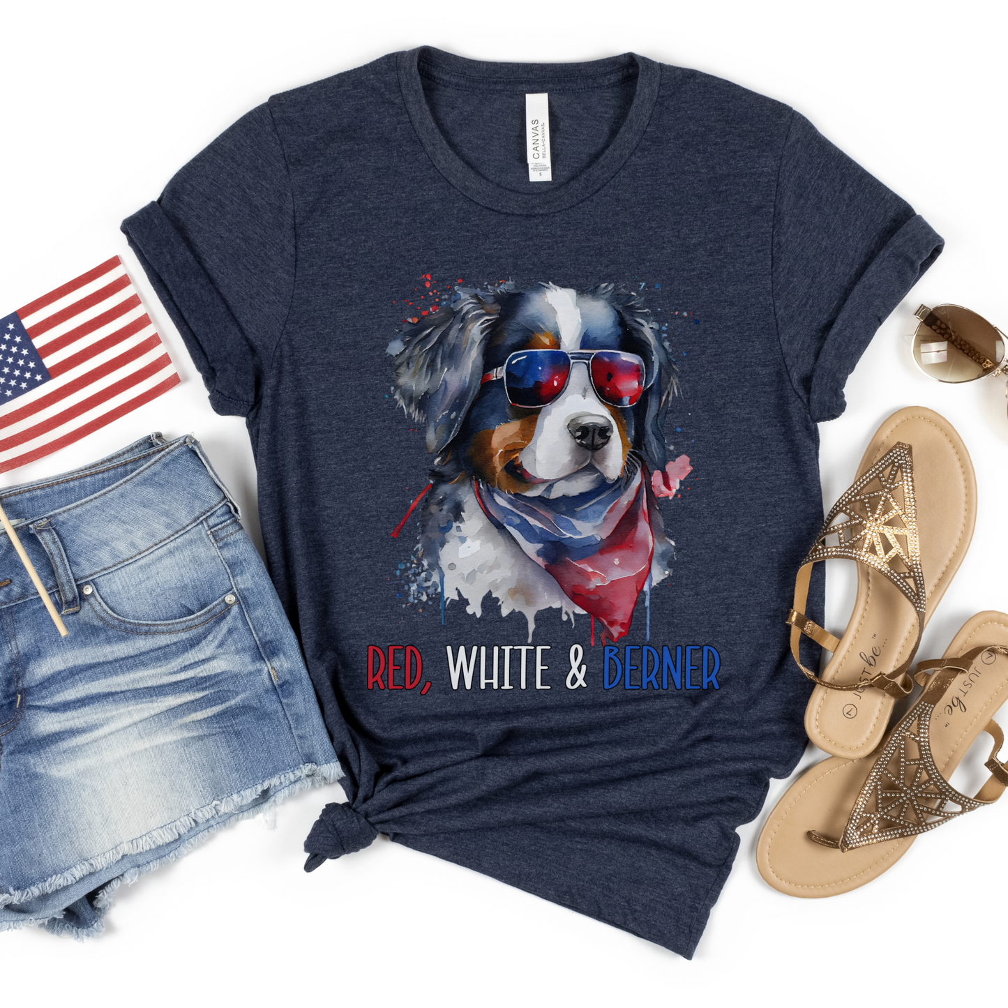 Red White and Berner Patriotic T-Shirt, Bernese Mountain Dog Patriotic Top, Bernie 4th of July Shirt, Berner Lover Tee, Bernese Mama T-Shirt
