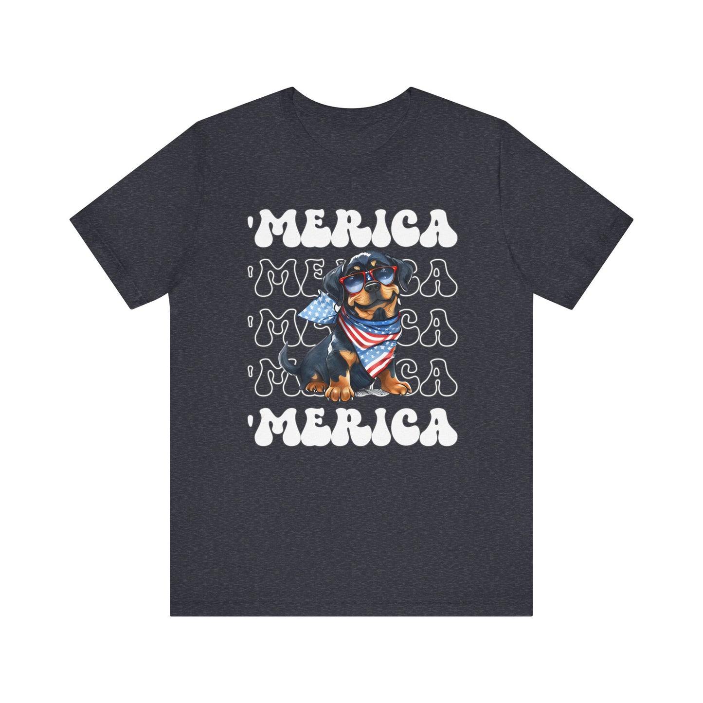 Rottweiler 'Merica Patriotic T-Shirt, Rottweiler 4th of July Top, Cute Rottie Dog Fourth of July Shirt Red White Blue Rottweiler Top