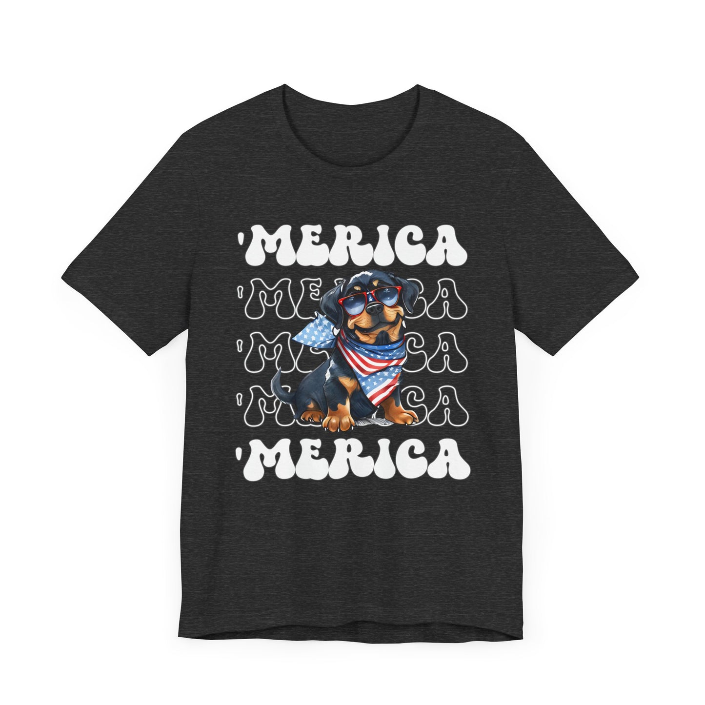 Rottweiler 'Merica Patriotic T-Shirt, Rottweiler 4th of July Top, Cute Rottie Dog Fourth of July Shirt Red White Blue Rottweiler Top