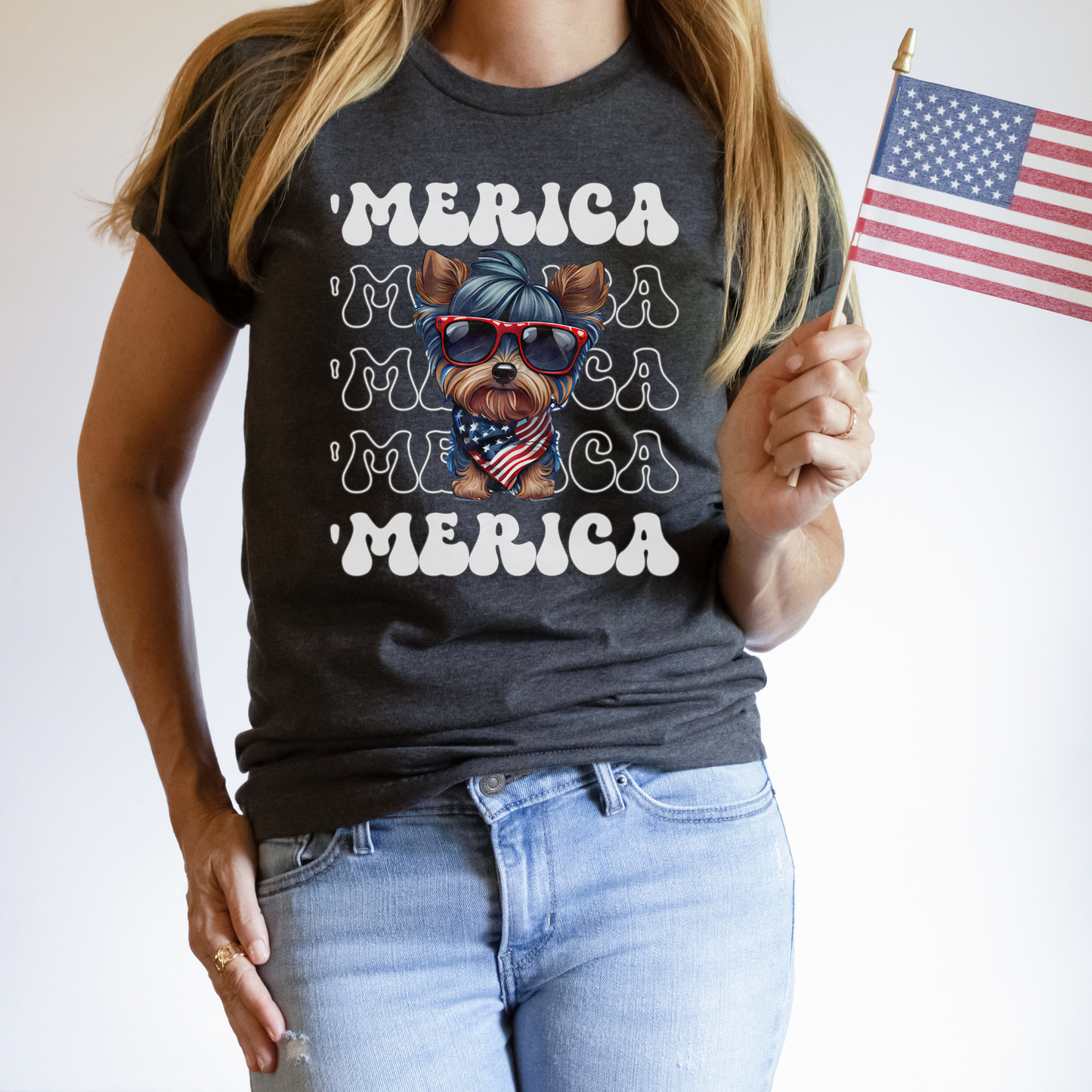 Yorkshire Terrier 'Merica Patriotic T-Shirt, Yorkie 4th of July Top, Cute Yorkshire Terrier Dog Fourth of July Shirt, Yorkie Lover Dog