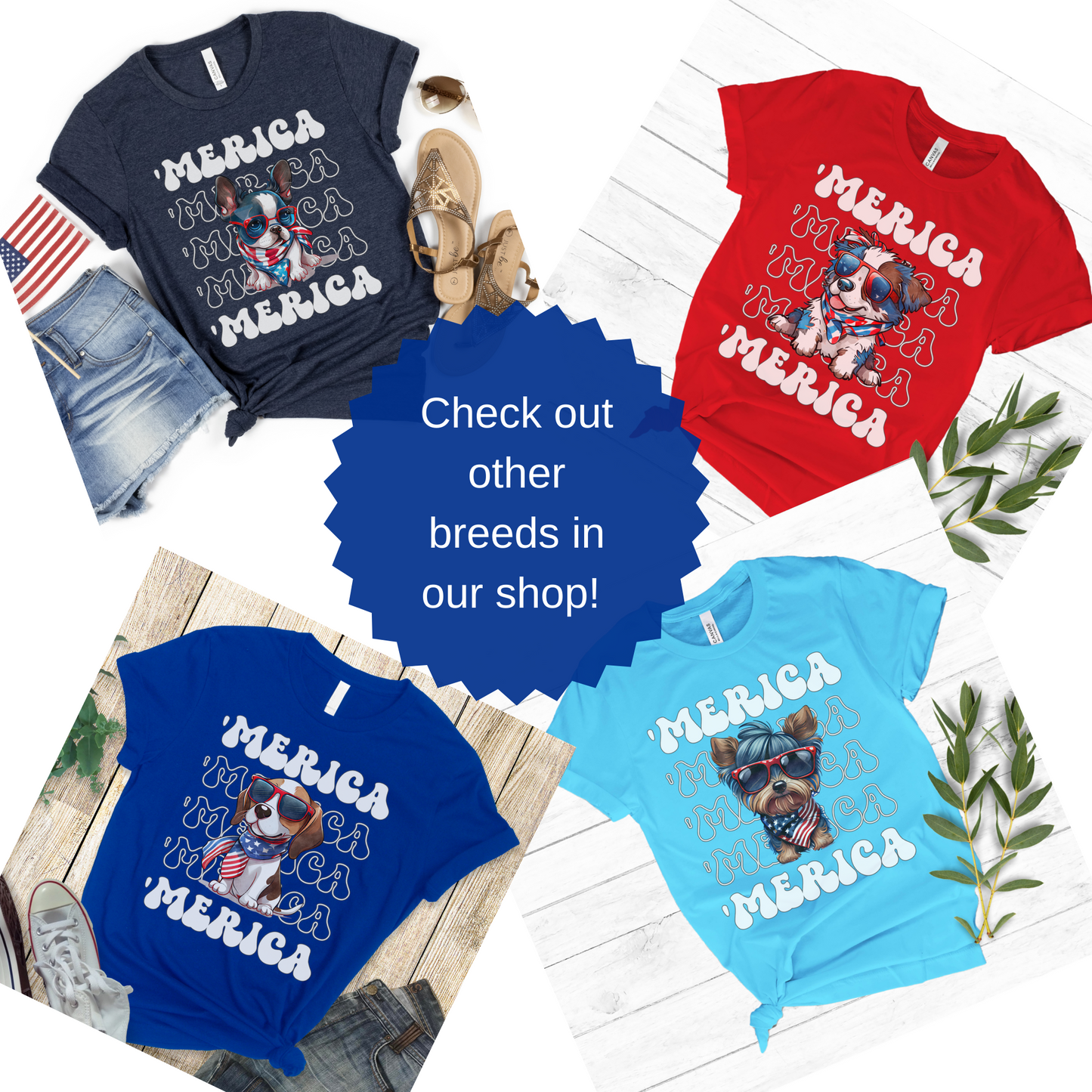 Bernese Mountain Dog 'Merica Patriotic T-Shirt, Bernie 4th of July Top, Berner Dog Fourth of July Shirt, Bernese Patriotic Red White Blue