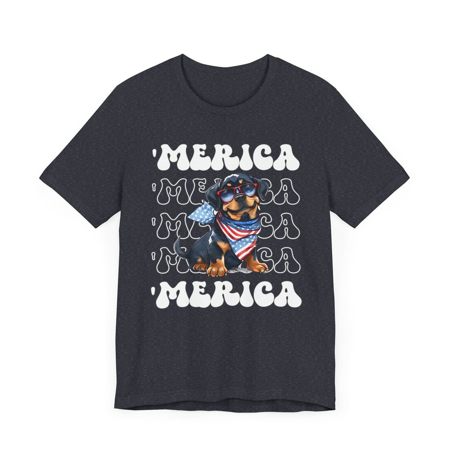 Rottweiler 'Merica Patriotic T-Shirt, Rottweiler 4th of July Top, Cute Rottie Dog Fourth of July Shirt Red White Blue Rottweiler Top