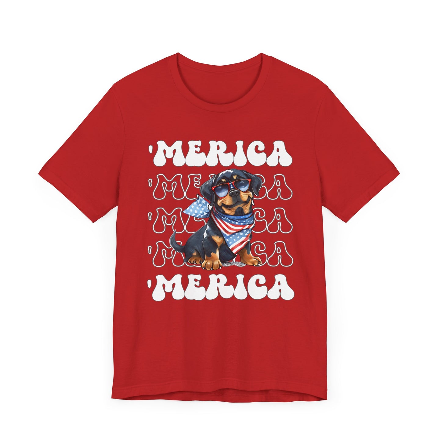 Rottweiler 'Merica Patriotic T-Shirt, Rottweiler 4th of July Top, Cute Rottie Dog Fourth of July Shirt Red White Blue Rottweiler Top