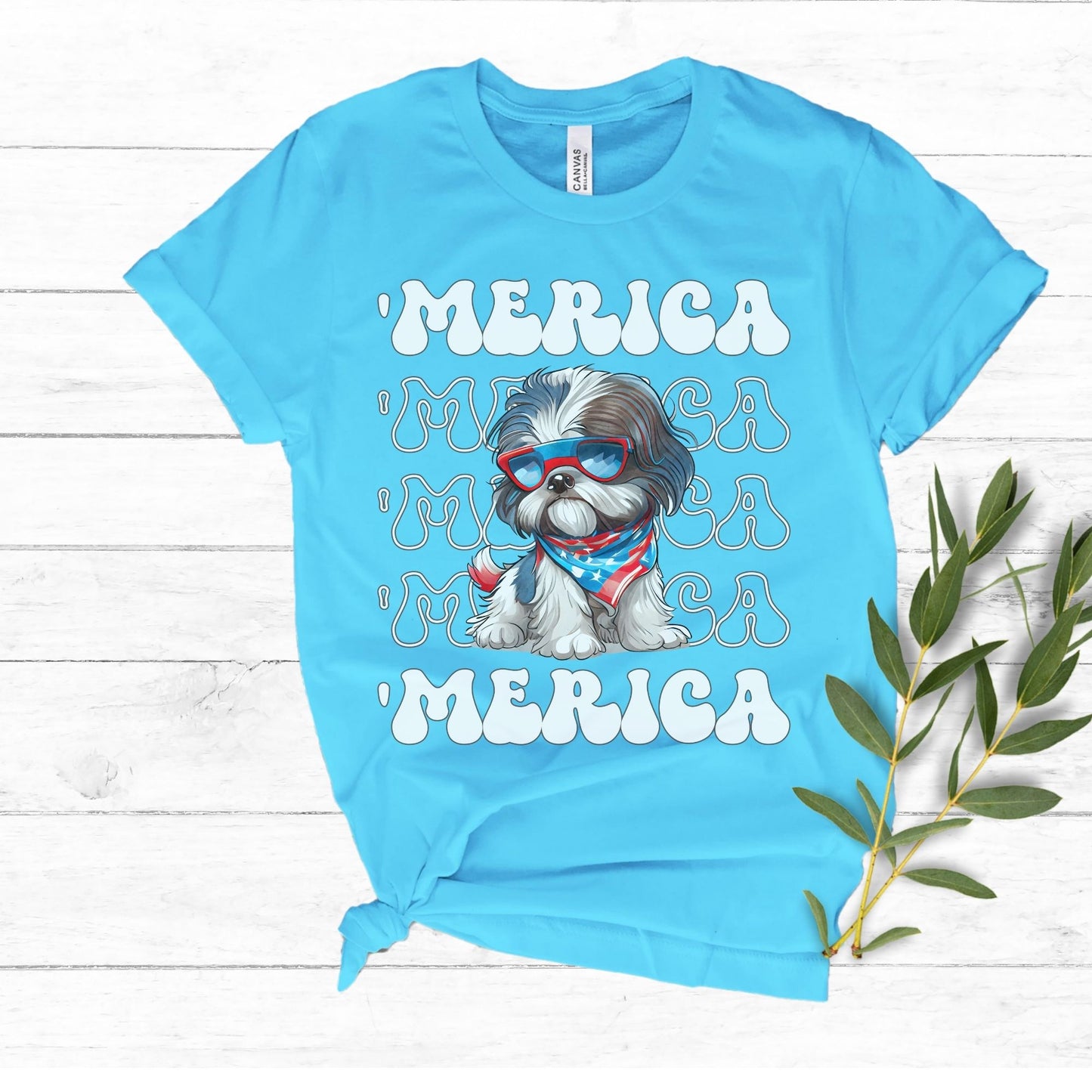 Shih Tzu 'Merica Patriotic T-Shirt, Shih Tzu 4th of July Top, ShihTzu Dog Fourth of July Shirt, Red White Blue Dog Independence Day Tee