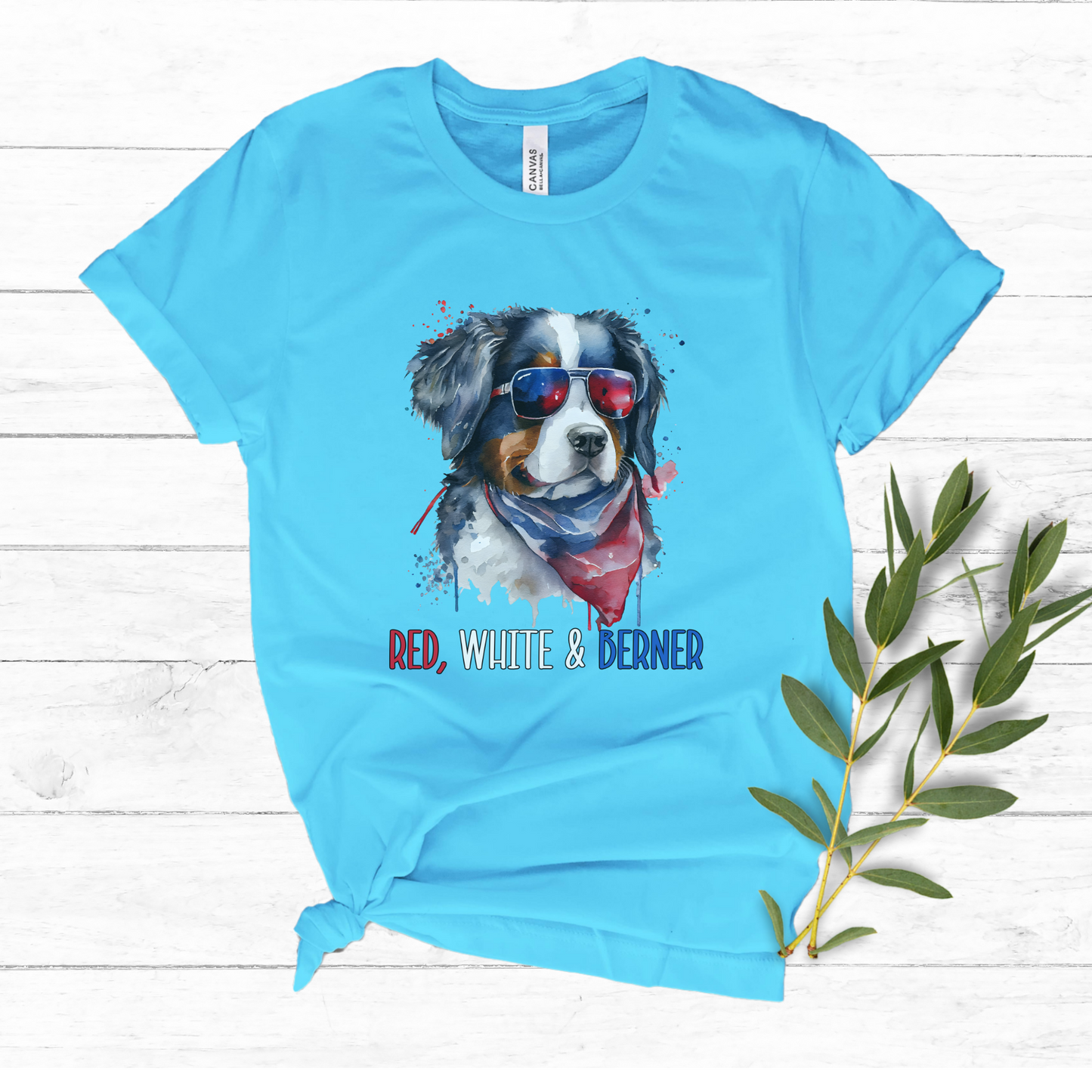Red White and Berner Patriotic T-Shirt, Bernese Mountain Dog Patriotic Top, Bernie 4th of July Shirt, Berner Lover Tee, Bernese Mama T-Shirt