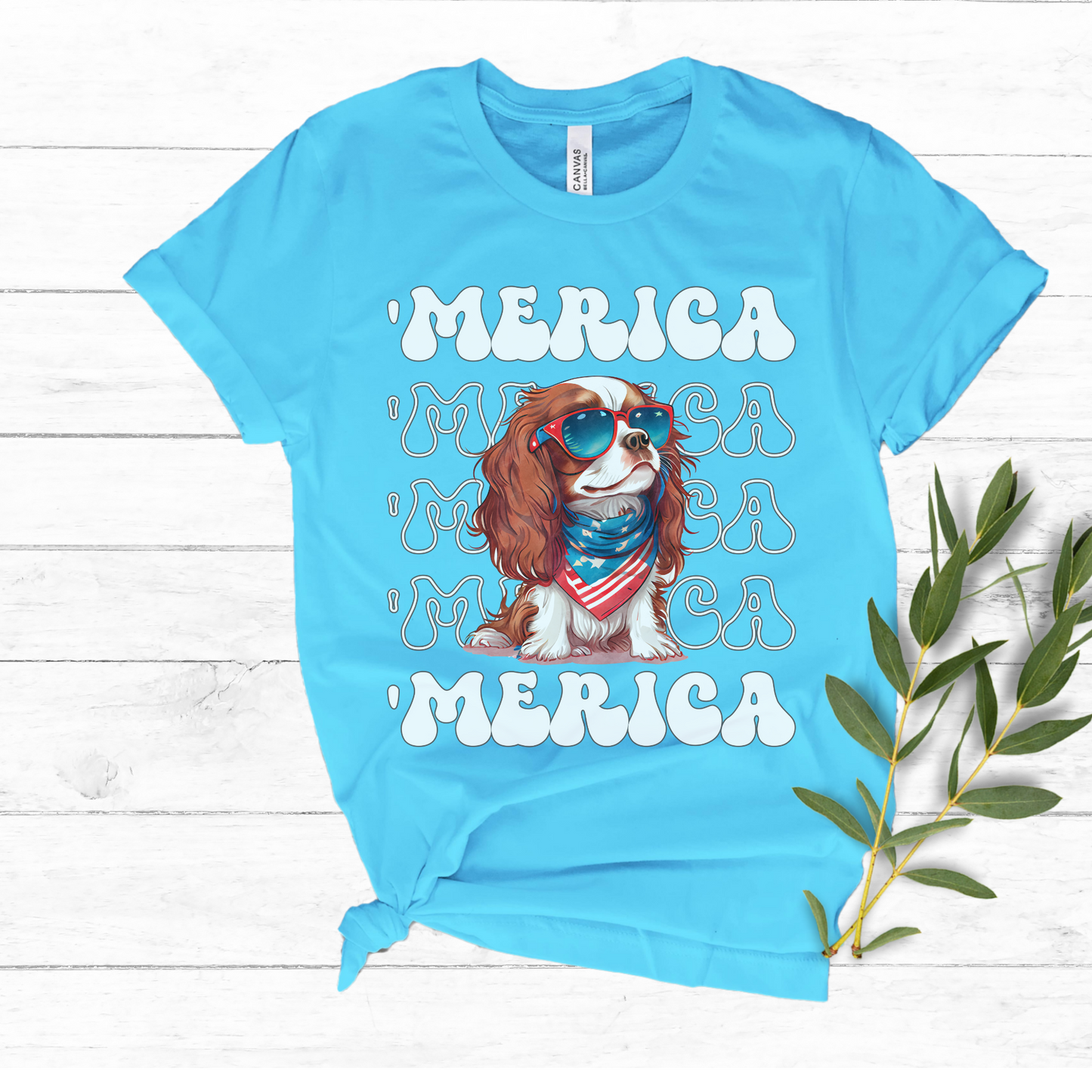 Cavalier King Charles Spaniel 'Merica Patriotic T-Shirt, Cavalier 4th of July Top, Cute Cavalier King Charles Dog Fourth of July Shirt