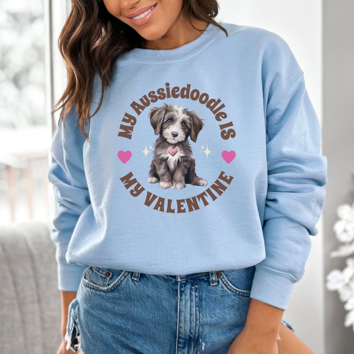 Aussiedoodle Valentine Sweatshirt Valentine's Day Aussie Doodle Womens Crewneck Sweatshirt, Mini Aussie Doodle Valentine, Aussiedoo