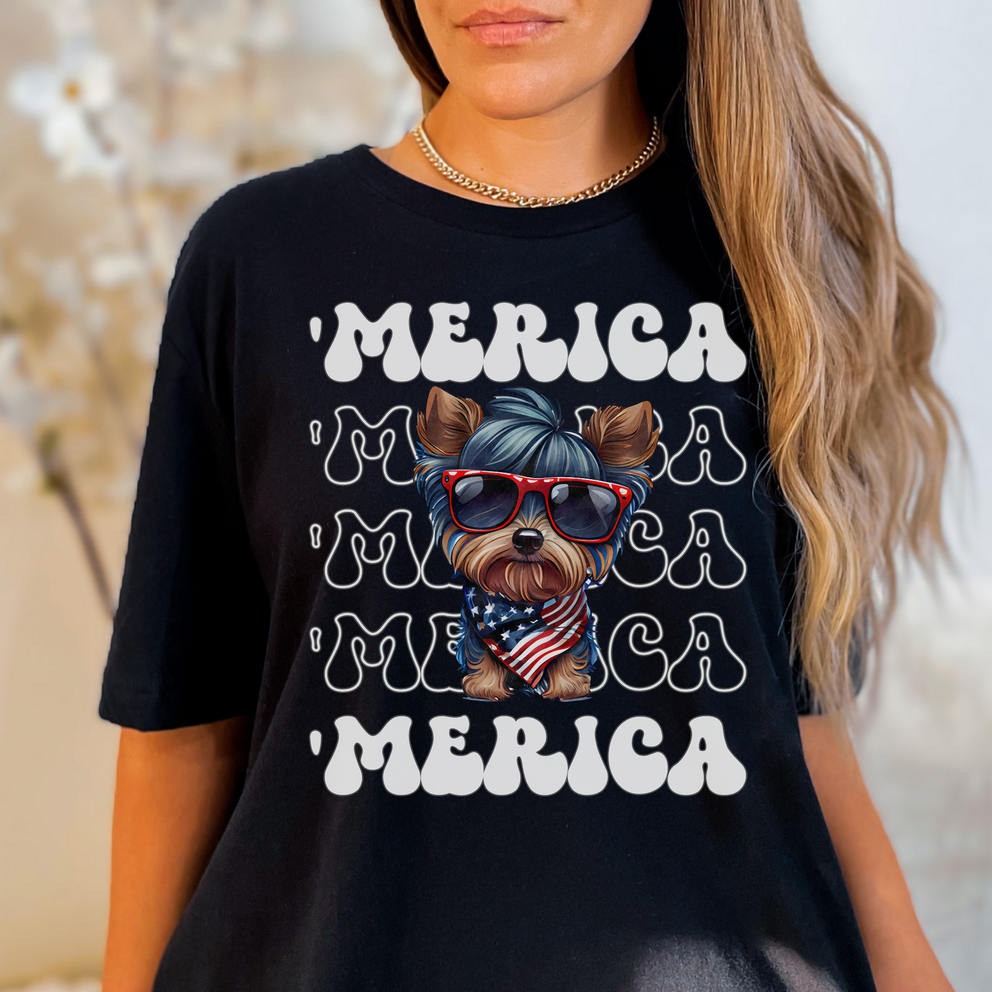 Yorkshire Terrier 'Merica Patriotic T-Shirt, Yorkie 4th of July Top, Cute Yorkshire Terrier Dog Fourth of July Shirt, Yorkie Lover Dog