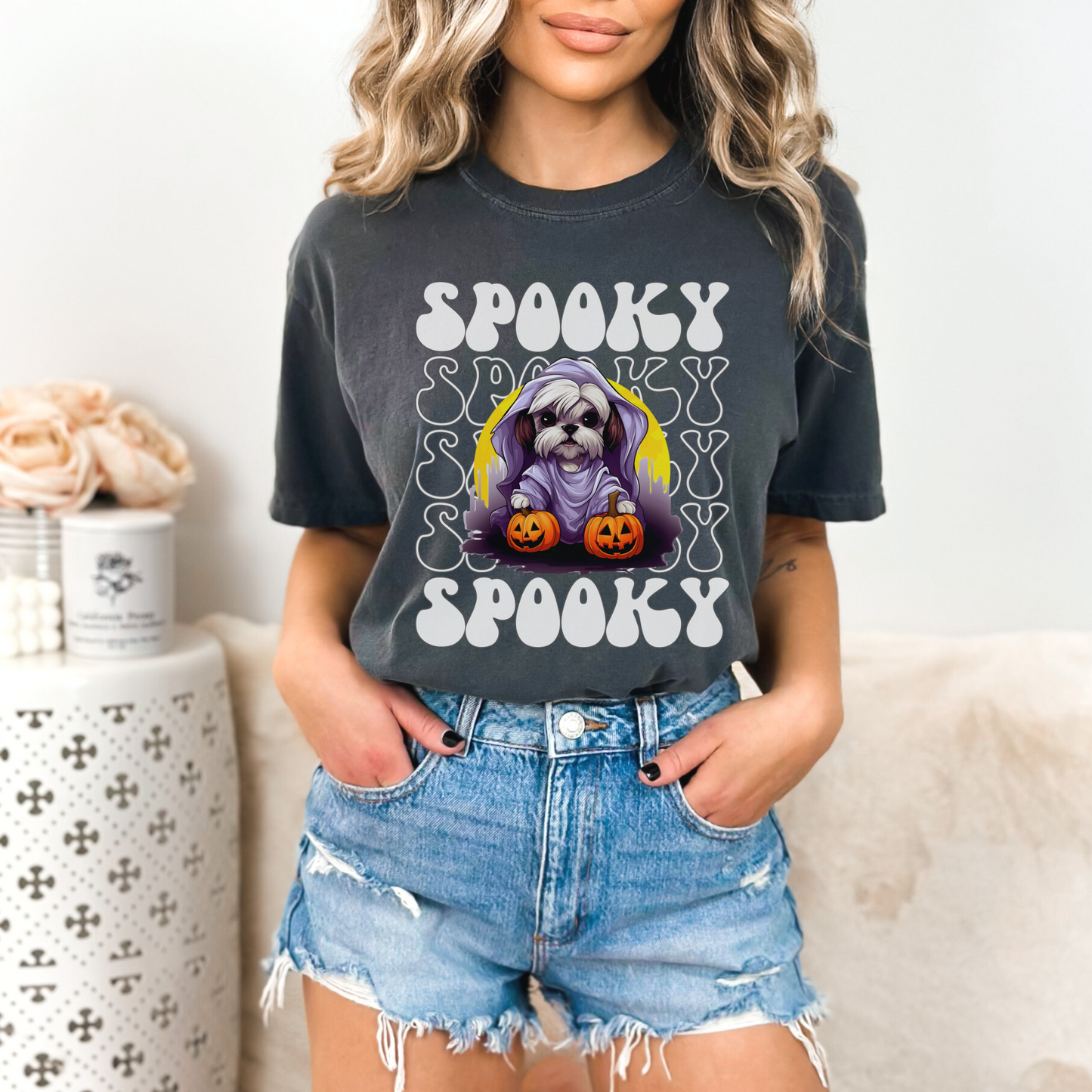 Shih Tzu Halloween Shirt, Spooky Season Shih Tzu Top For Women, Shih Tzu Ghost Spooky Season t-shirt, Shih Tzu Lover Halloween