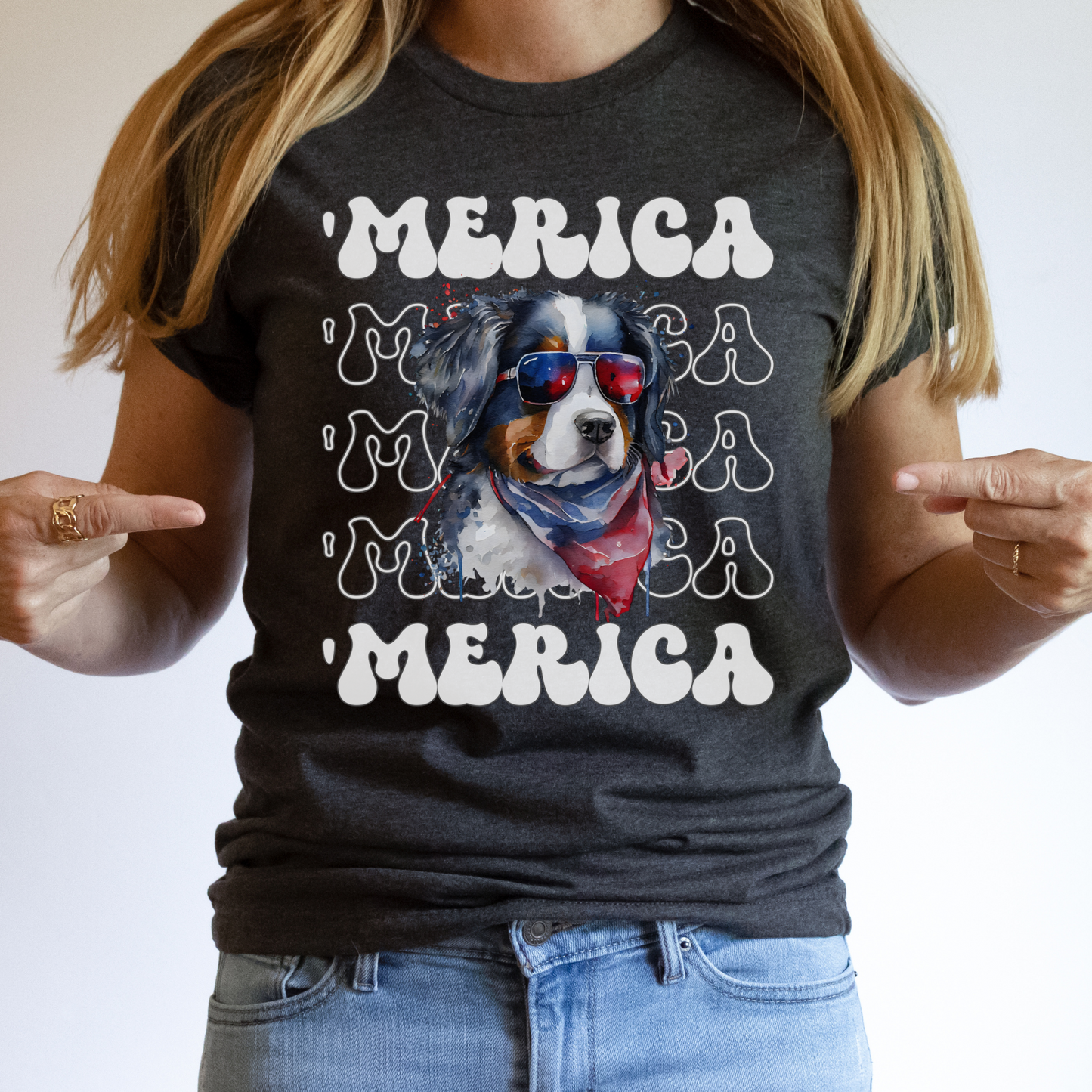 Bernese Mountain Dog 'Merica Patriotic T-Shirt, Bernie 4th of July Top, Berner Dog Fourth of July Shirt, Bernese Patriotic Red White Blue