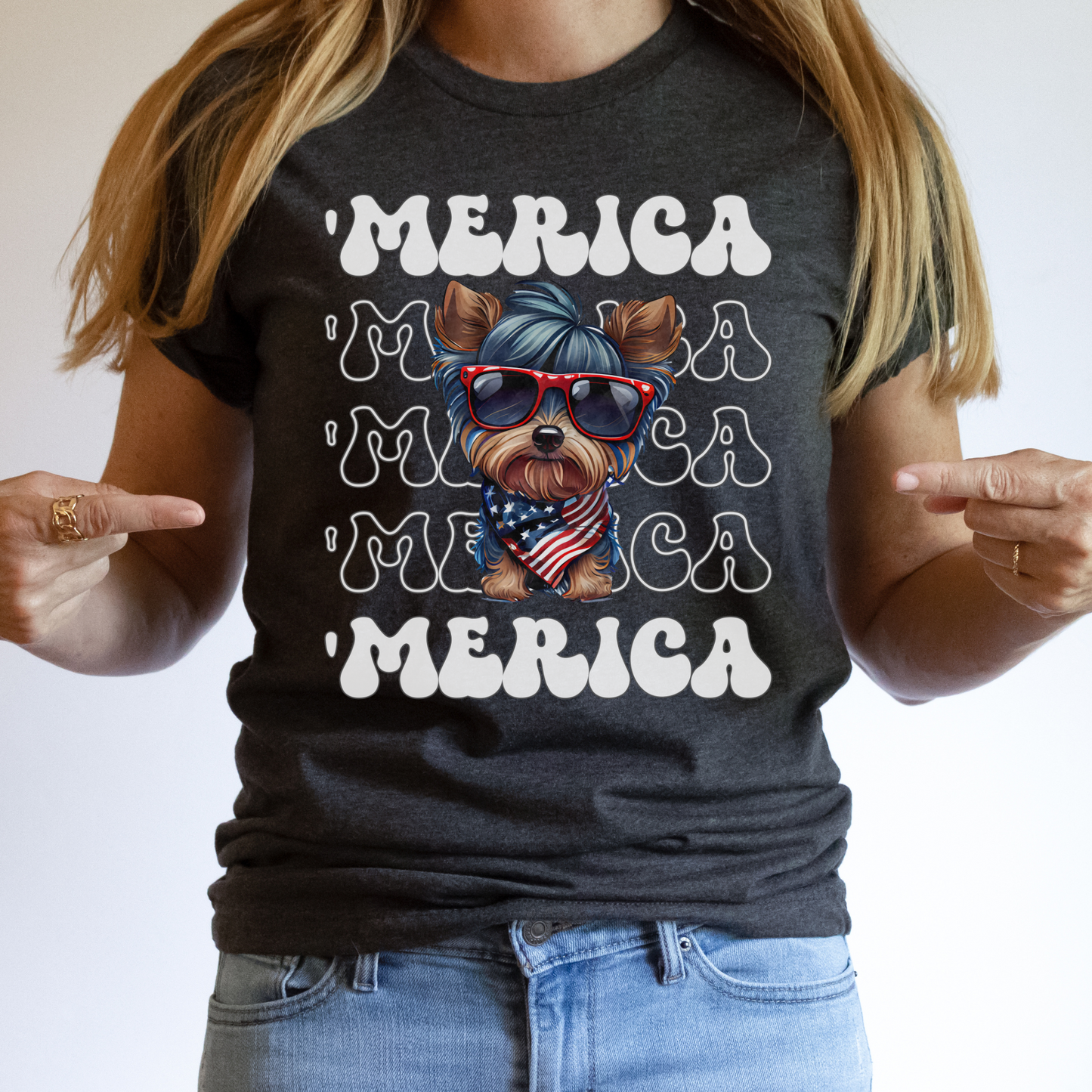 Yorkshire Terrier 'Merica Patriotic T-Shirt, Yorkie 4th of July Top, Cute Yorkshire Terrier Dog Fourth of July Shirt, Yorkie Lover Dog