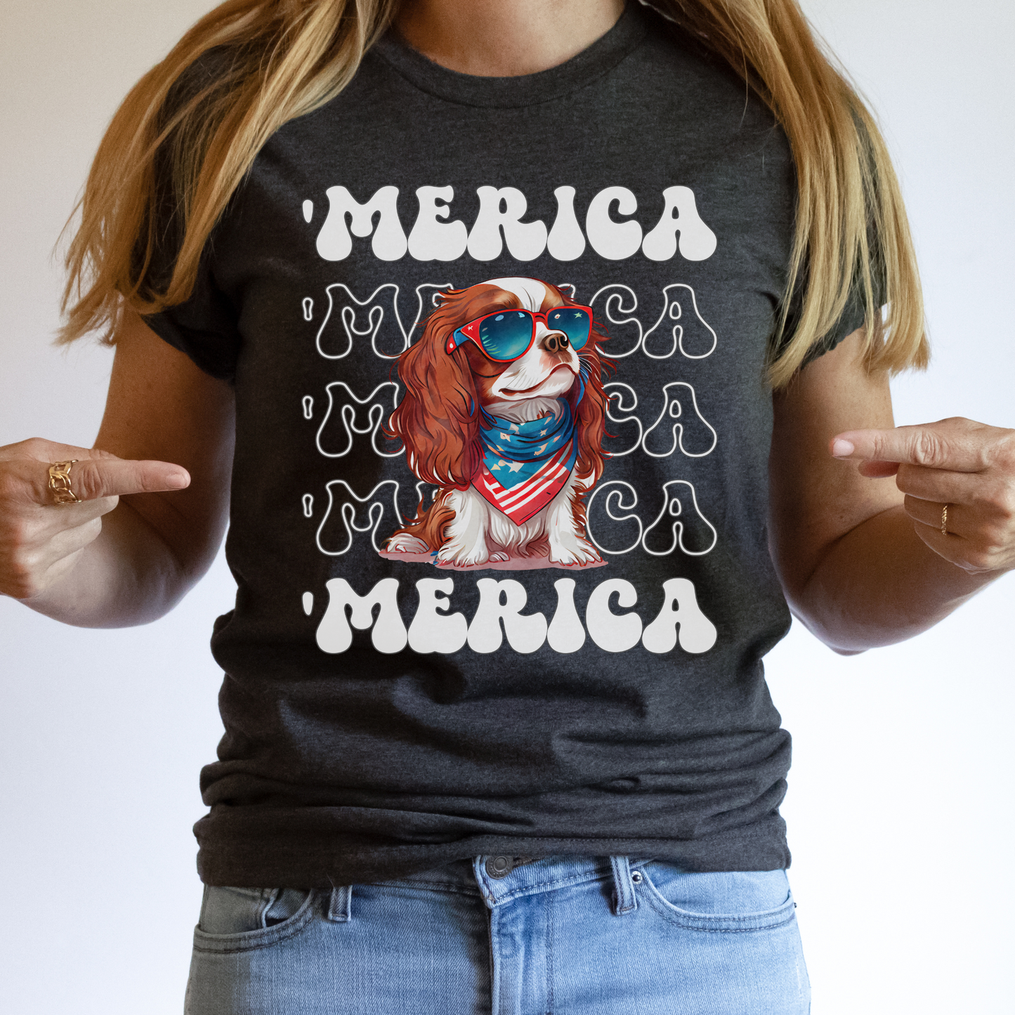 Cavalier King Charles Spaniel 'Merica Patriotic T-Shirt, Cavalier 4th of July Top, Cute Cavalier King Charles Dog Fourth of July Shirt