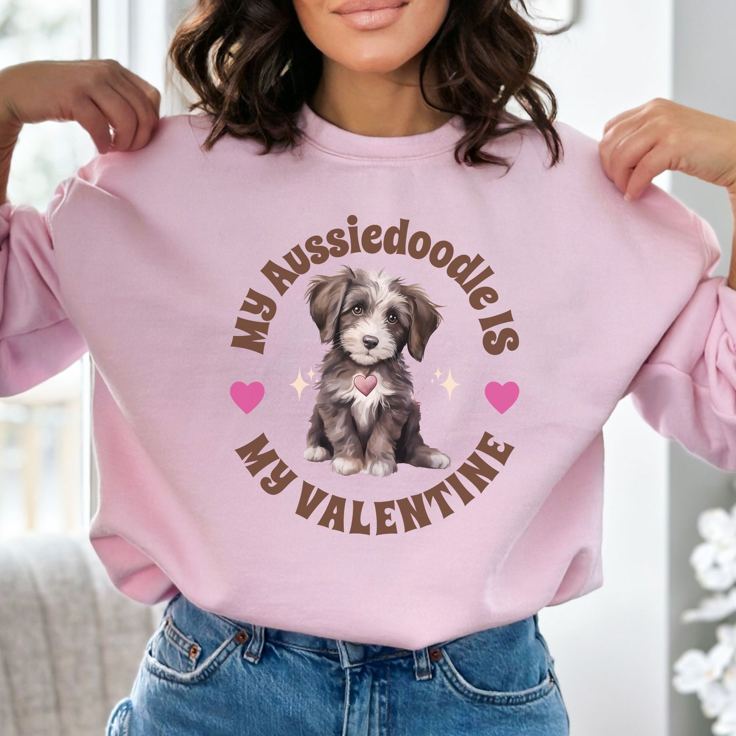 Aussiedoodle Valentine Sweatshirt Valentine's Day Aussie Doodle Womens Crewneck Sweatshirt, Mini Aussie Doodle Valentine, Aussiedoo