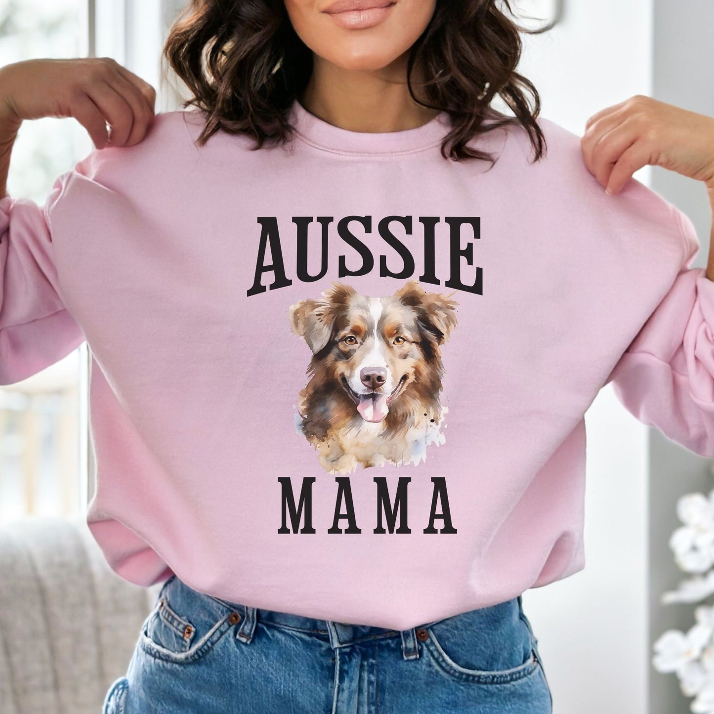 Australian Shepherd Dog Mama Crewneck Sweatshirt, Aussie DogWomens Top, Aussie Shepherd Ladies Sweatshirt, Aussie Mom, Herd Dog Mama