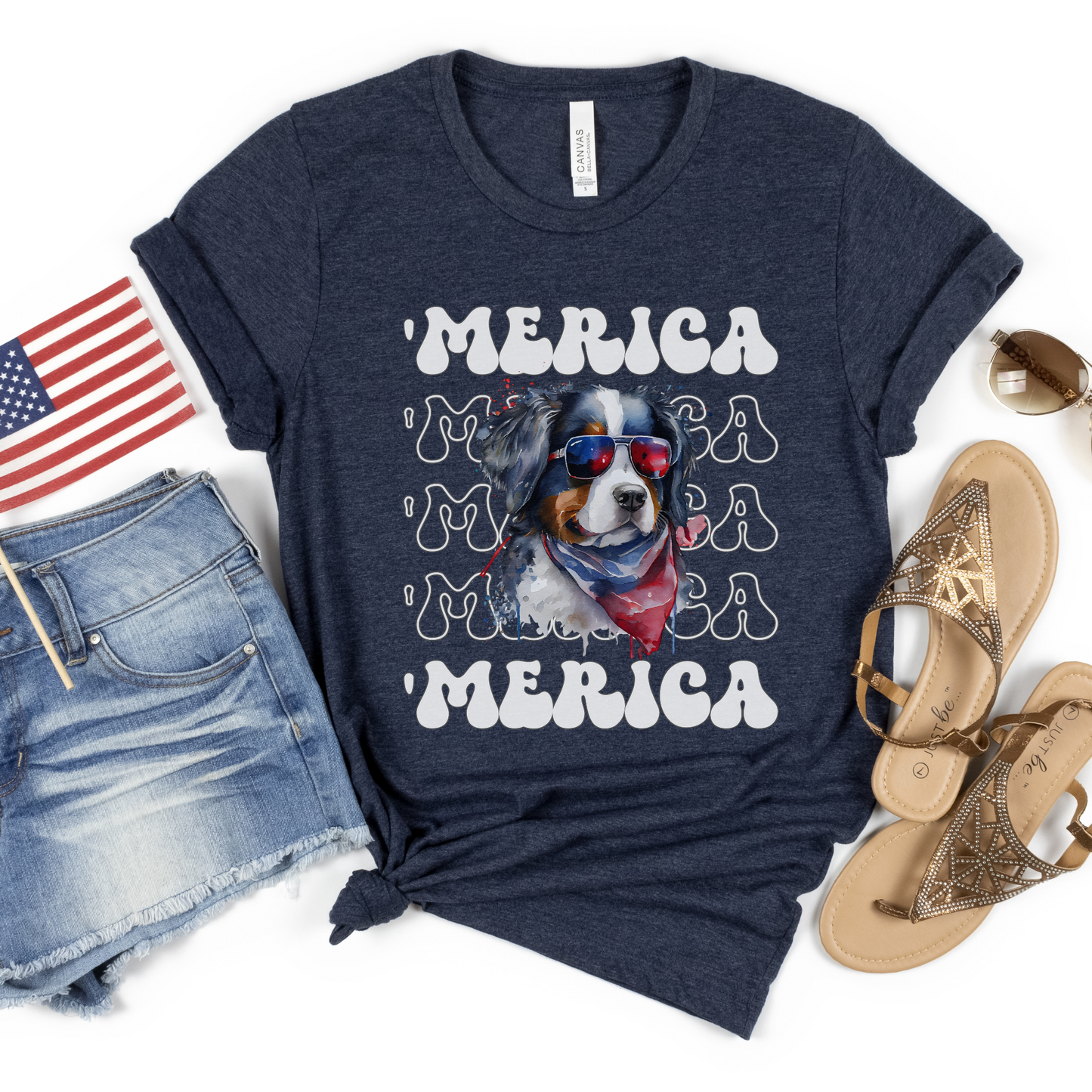Bernese Mountain Dog 'Merica Patriotic T-Shirt, Bernie 4th of July Top, Berner Dog Fourth of July Shirt, Bernese Patriotic Red White Blue