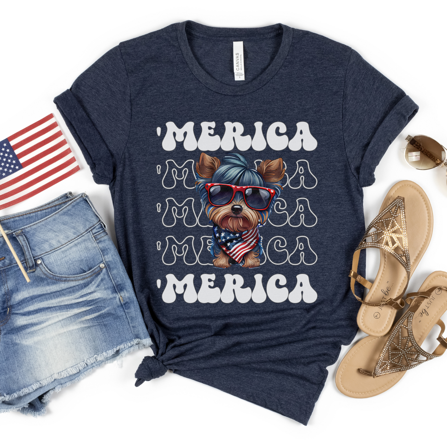 Yorkshire Terrier 'Merica Patriotic T-Shirt, Yorkie 4th of July Top, Cute Yorkshire Terrier Dog Fourth of July Shirt, Yorkie Lover Dog