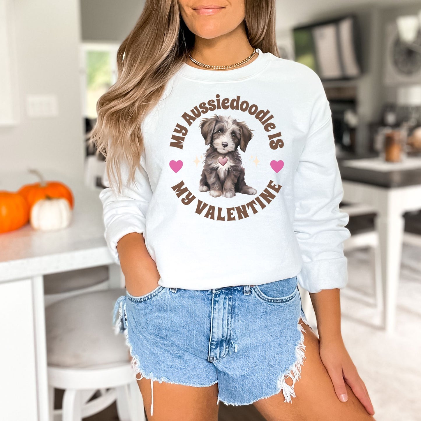 Aussiedoodle Valentine Sweatshirt Valentine's Day Aussie Doodle Womens Crewneck Sweatshirt, Mini Aussie Doodle Valentine, Aussiedoo