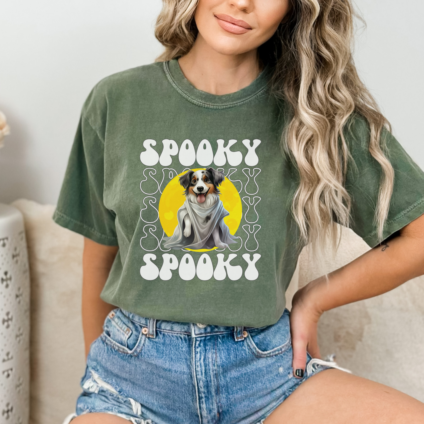 Australian Shepherd Halloween Shirt, Spooky Season Aussie Top For Women, Aussie Ghost Spooky Season t-shirt, Aussie Halloween Ghost