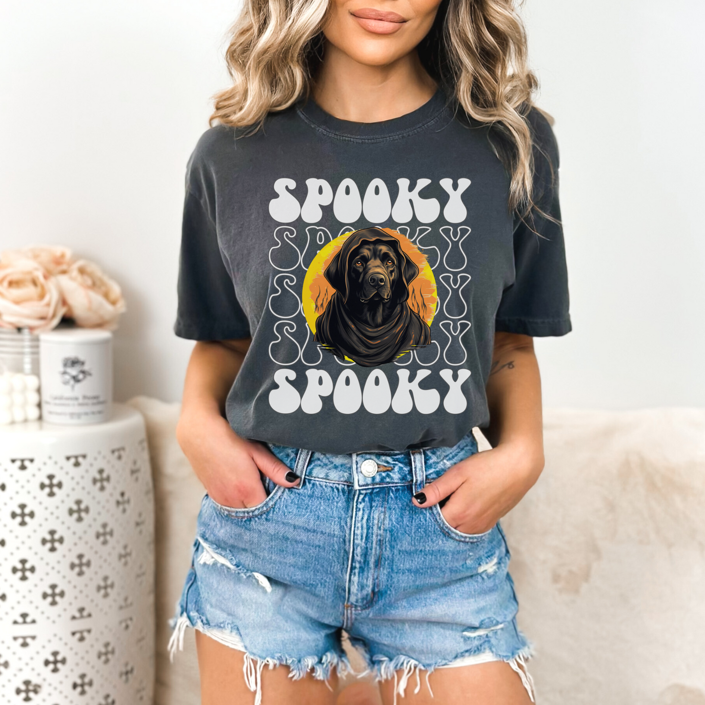 Labrador Retriever Halloween Shirt, Spooky Season Black Lab Top For Women, Black Lab Ghost Spooky Season t-shirt, Lab Dog Halloween Ghost