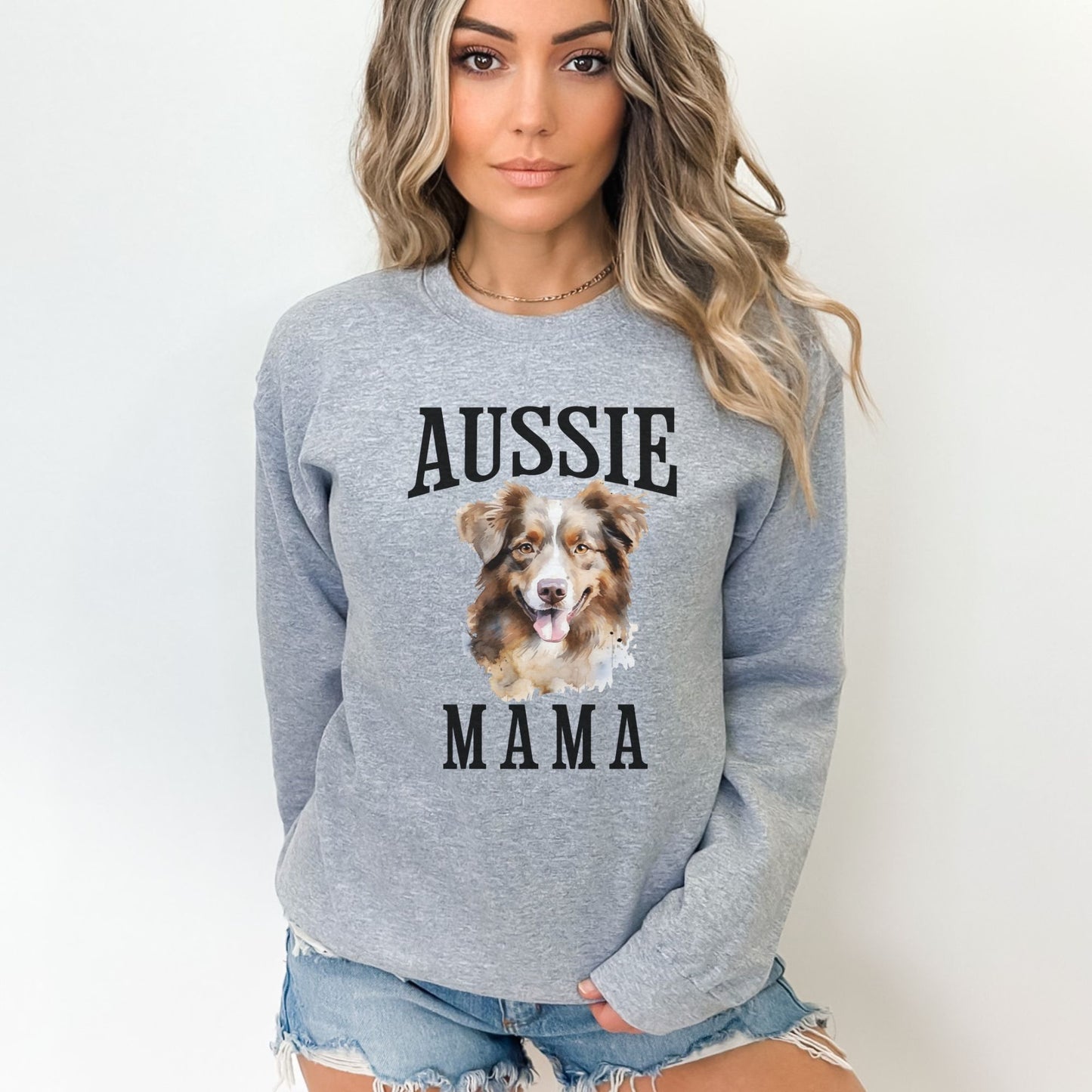 Australian Shepherd Dog Mama Crewneck Sweatshirt, Aussie DogWomens Top, Aussie Shepherd Ladies Sweatshirt, Aussie Mom, Herd Dog Mama