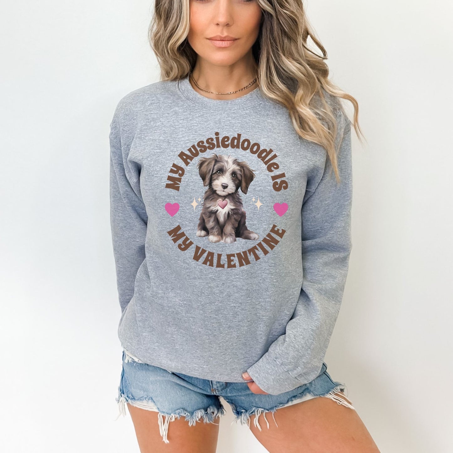 Aussiedoodle Valentine Sweatshirt Valentine's Day Aussie Doodle Womens Crewneck Sweatshirt, Mini Aussie Doodle Valentine, Aussiedoo