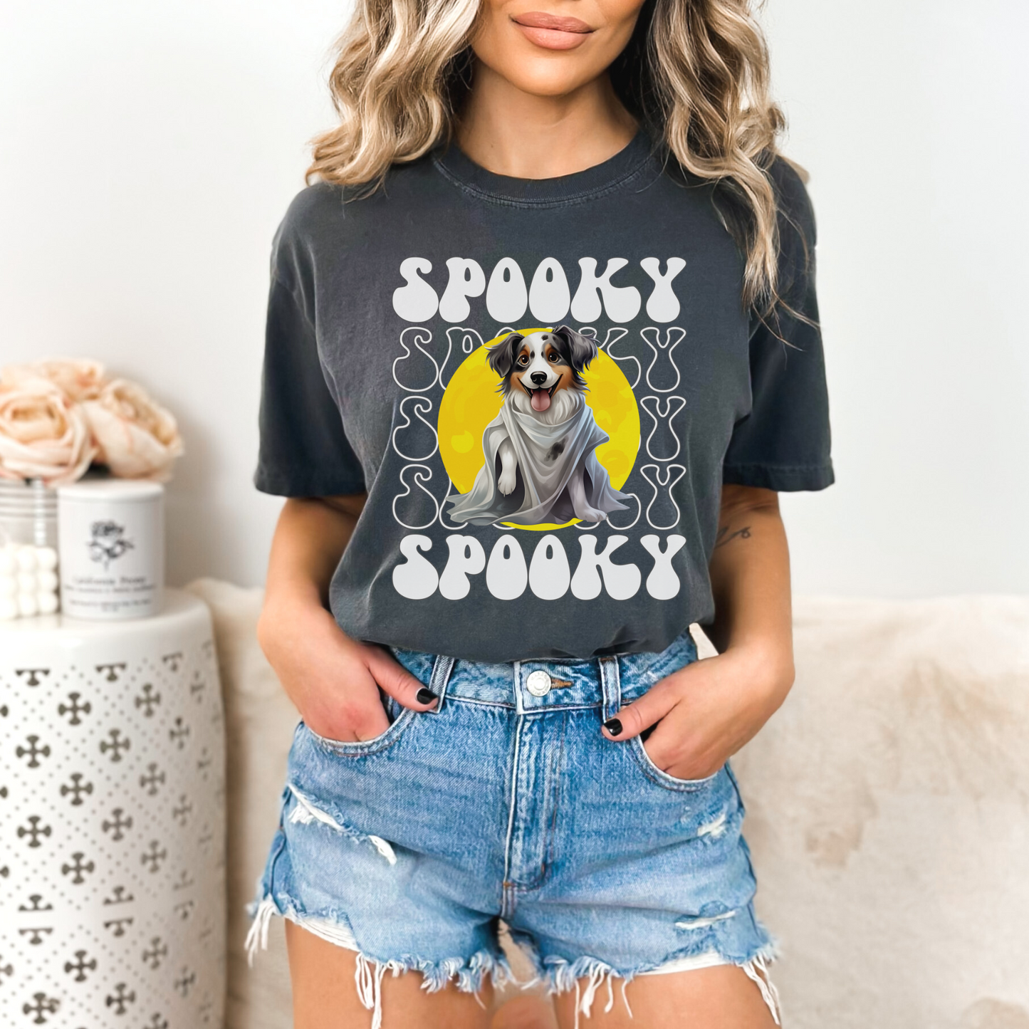 Australian Shepherd Halloween Shirt, Spooky Season Aussie Top For Women, Aussie Ghost Spooky Season t-shirt, Aussie Halloween Ghost
