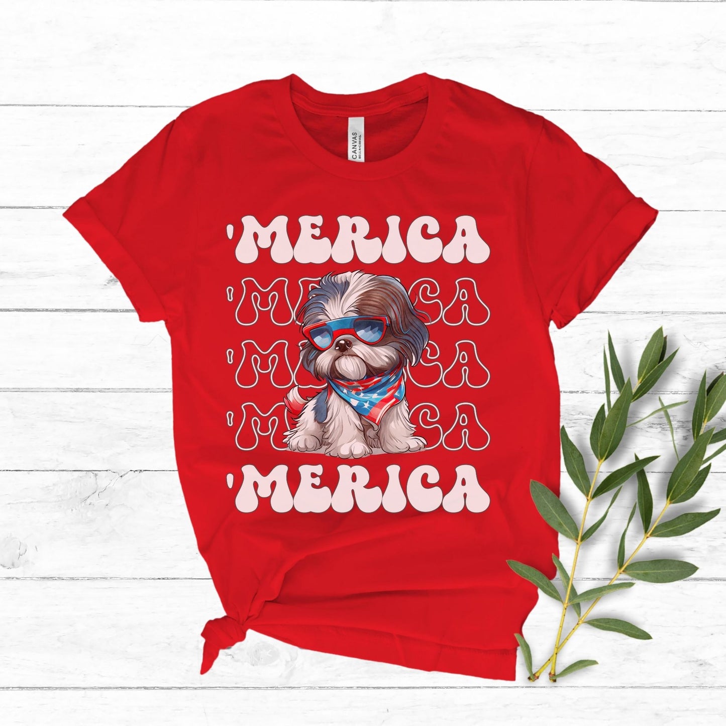 Shih Tzu 'Merica Patriotic T-Shirt, Shih Tzu 4th of July Top, ShihTzu Dog Fourth of July Shirt, Red White Blue Dog Independence Day Tee