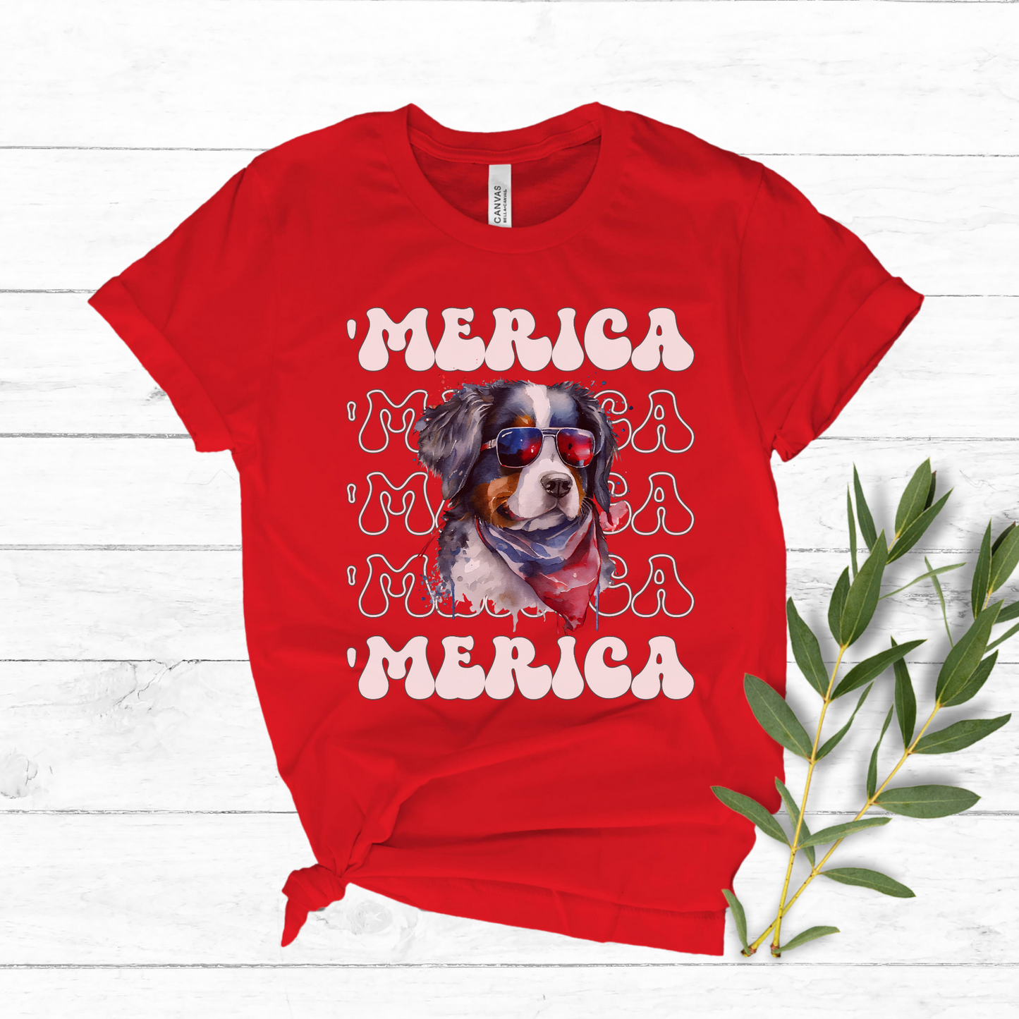 Bernese Mountain Dog 'Merica Patriotic T-Shirt, Bernie 4th of July Top, Berner Dog Fourth of July Shirt, Bernese Patriotic Red White Blue