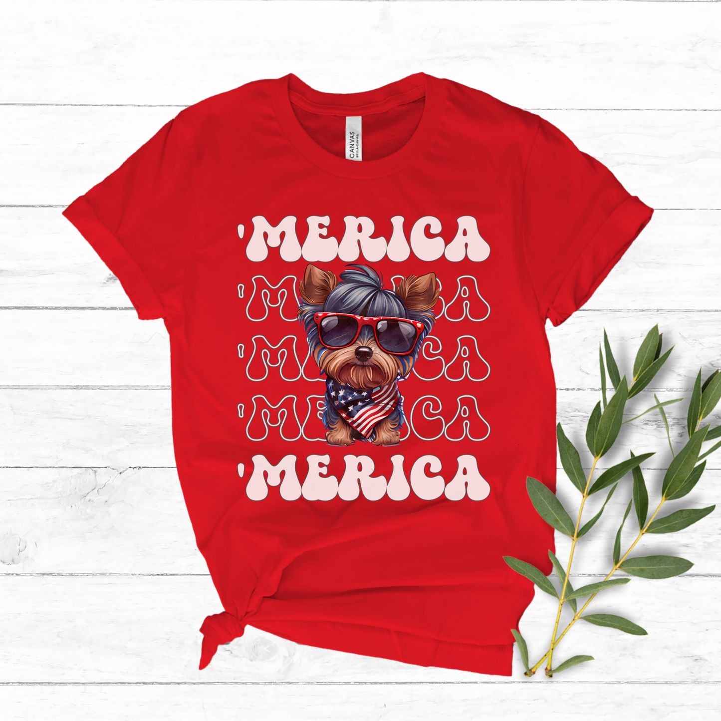 Yorkshire Terrier 'Merica Patriotic T-Shirt, Yorkie 4th of July Top, Cute Yorkshire Terrier Dog Fourth of July Shirt, Yorkie Lover Dog