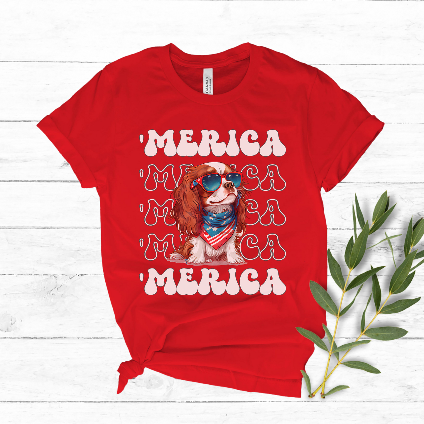 Cavalier King Charles Spaniel 'Merica Patriotic T-Shirt, Cavalier 4th of July Top, Cute Cavalier King Charles Dog Fourth of July Shirt