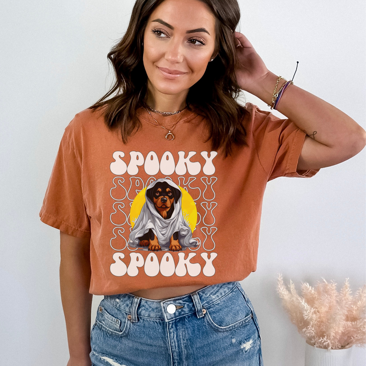 Rottweiler Halloween Shirt, Spooky Season Rottweiler Top For Women, Rottweiler Ghost Spooky Season t-shirt, Rottie Lover Halloween