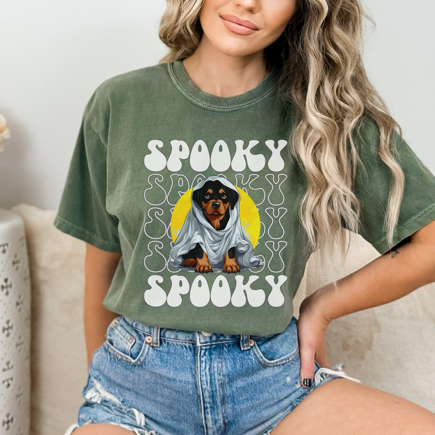 Rottweiler Halloween Shirt, Spooky Season Rottweiler Top For Women, Rottweiler Ghost Spooky Season t-shirt, Rottie Lover Halloween