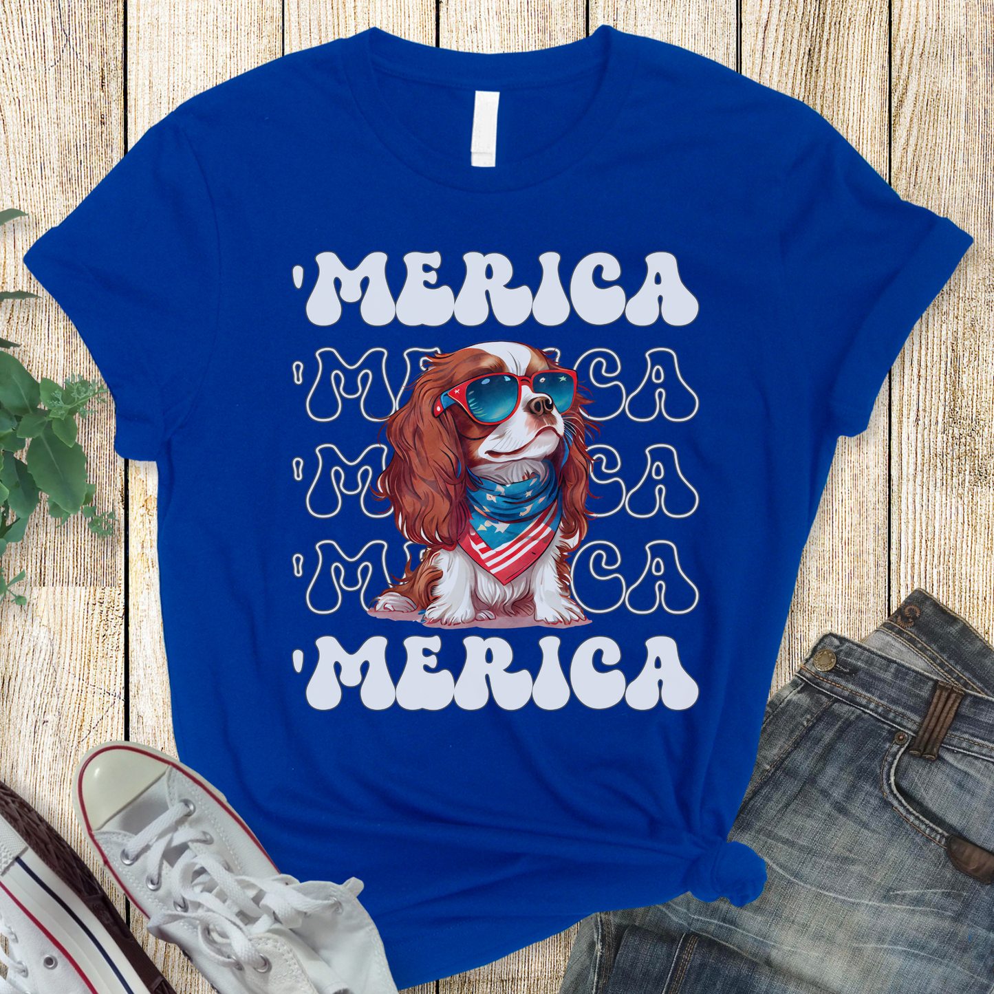 Cavalier King Charles Spaniel 'Merica Patriotic T-Shirt, Cavalier 4th of July Top, Cute Cavalier King Charles Dog Fourth of July Shirt