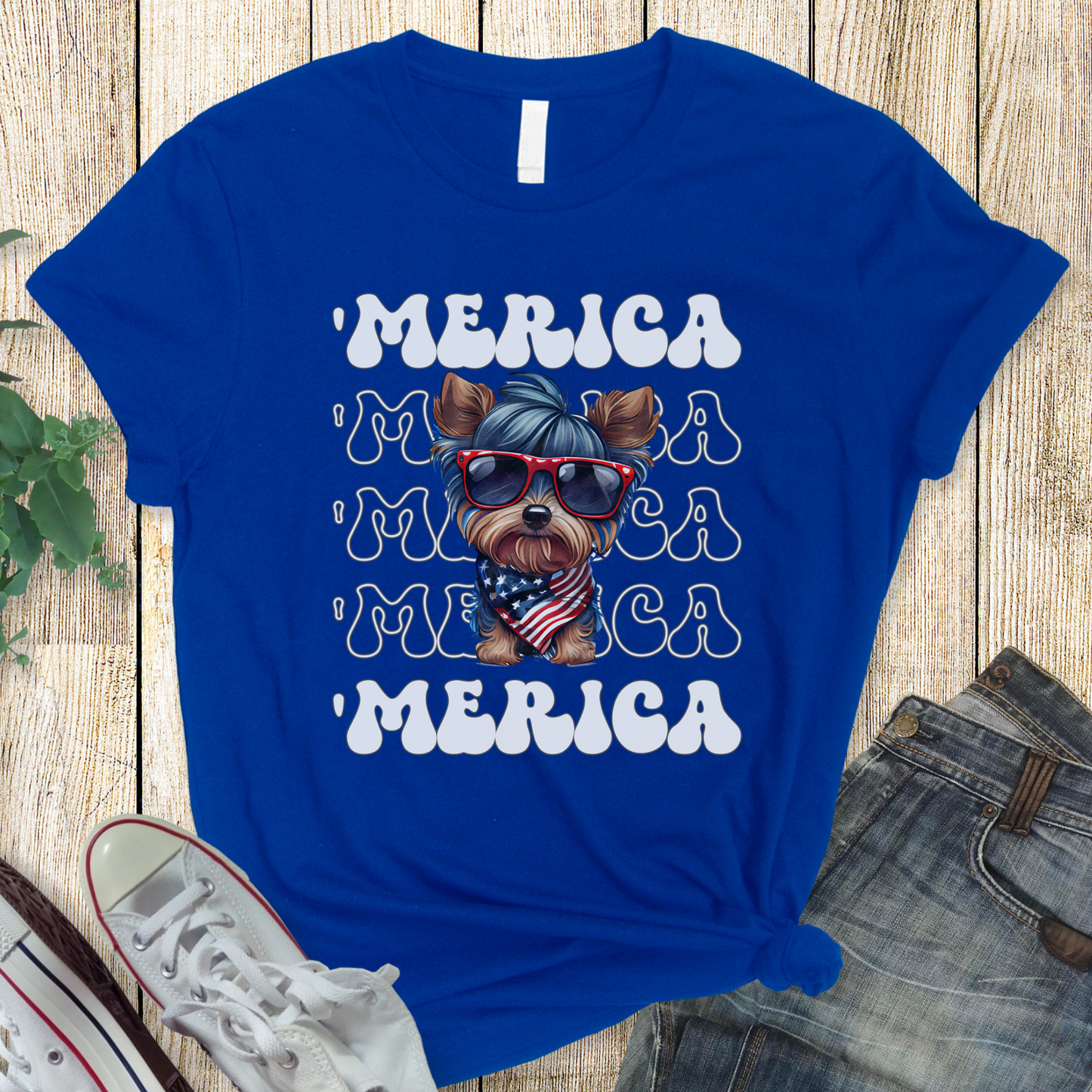 Yorkshire Terrier 'Merica Patriotic T-Shirt, Yorkie 4th of July Top, Cute Yorkshire Terrier Dog Fourth of July Shirt, Yorkie Lover Dog
