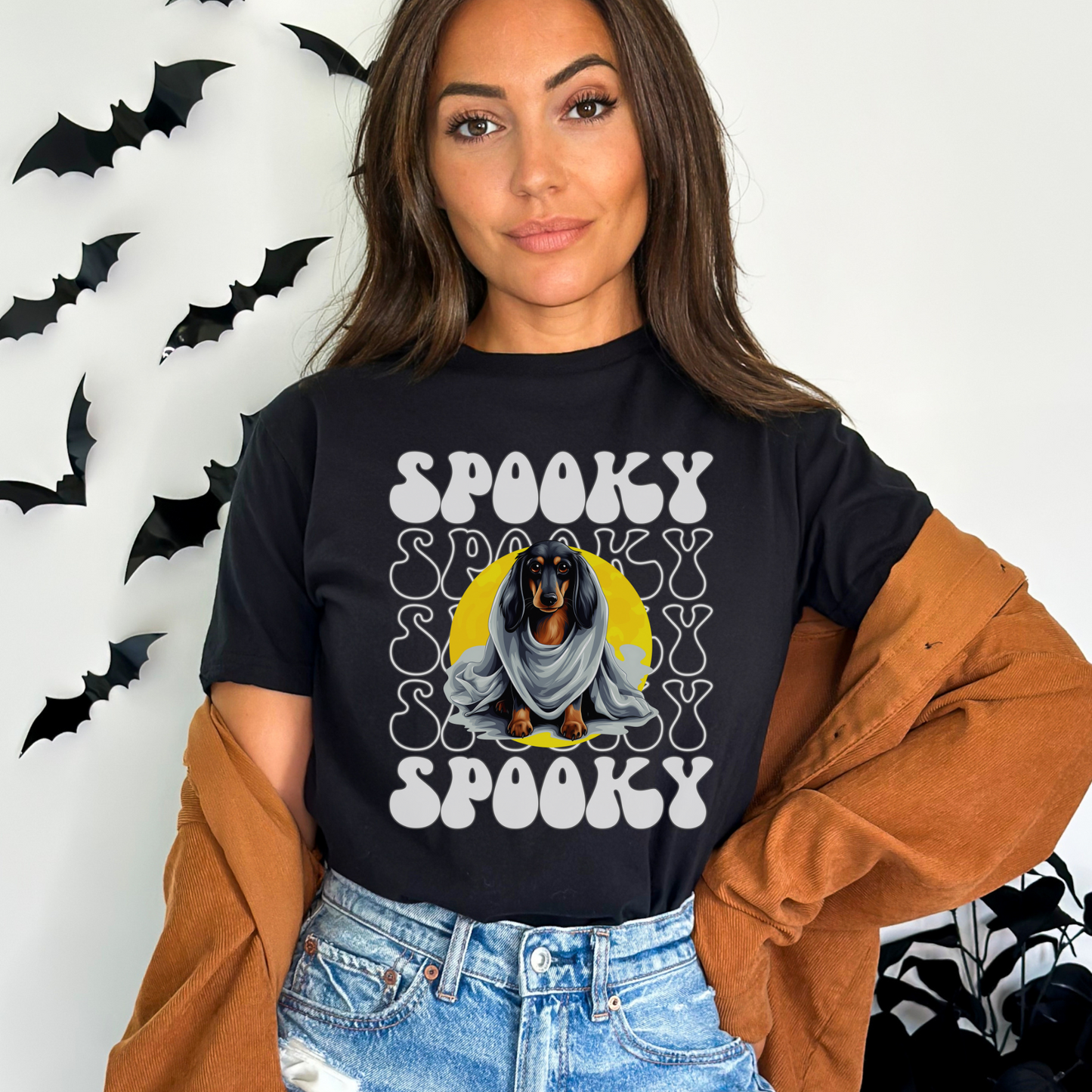 Dachshund Halloween Shirt, Spooky Season Doxie Top For Women, Dachshund Ghost Spooky Season t-shirt, Doxie Halloween Ghost
