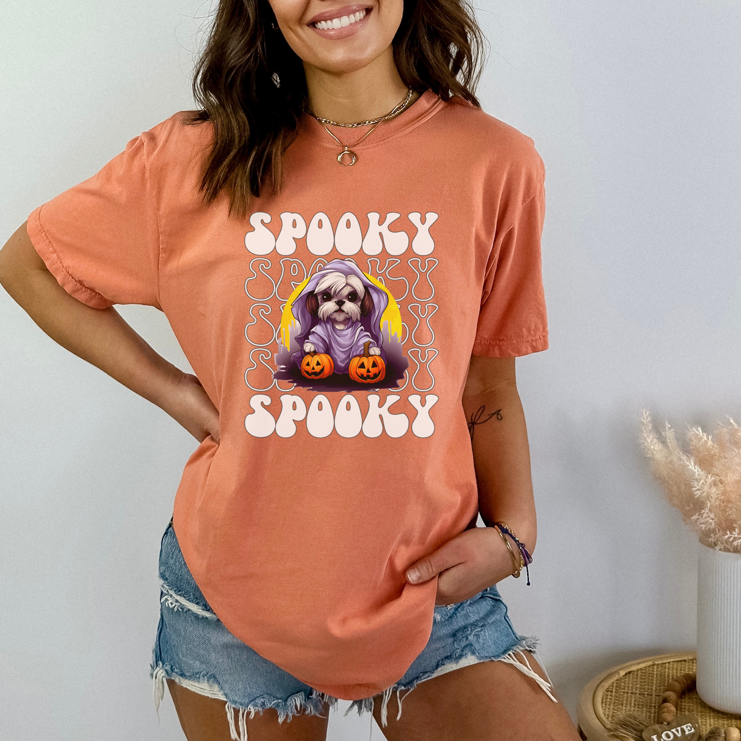 Shih Tzu Halloween Shirt, Spooky Season Shih Tzu Top For Women, Shih Tzu Ghost Spooky Season t-shirt, Shih Tzu Lover Halloween