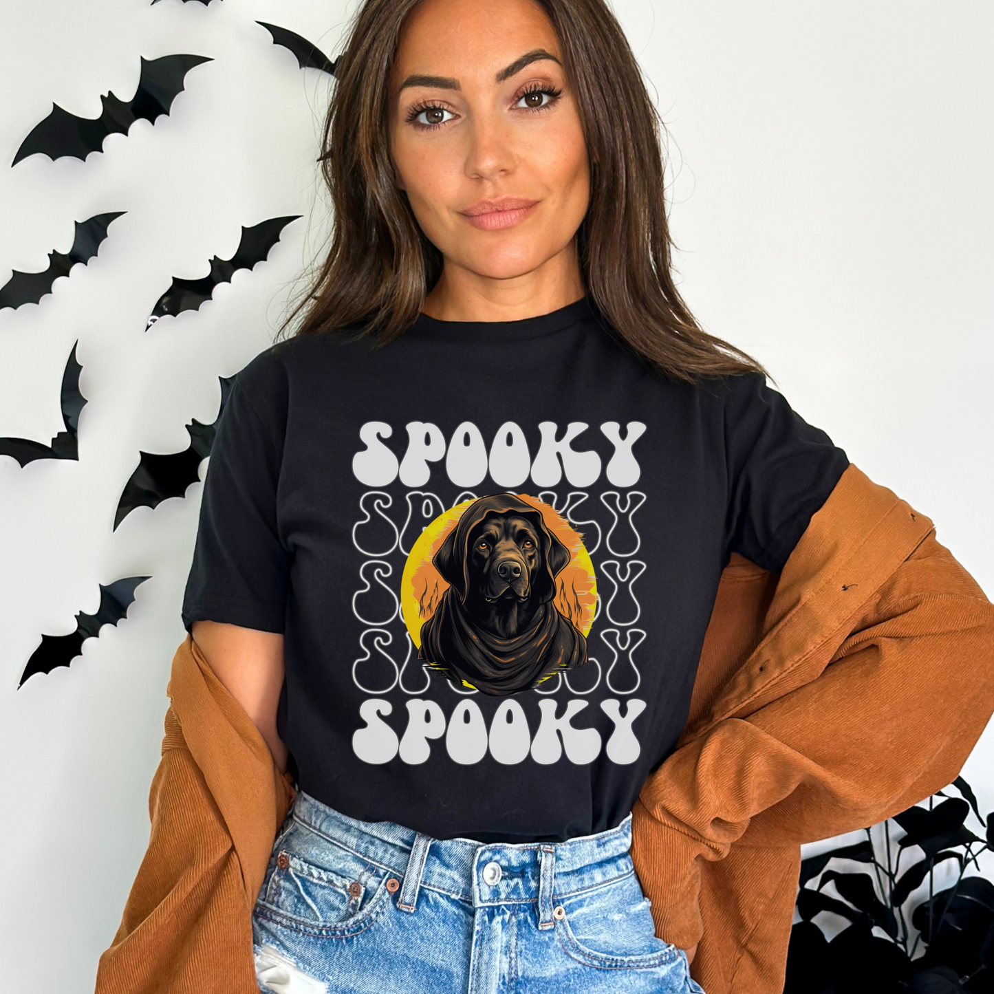 Labrador Retriever Halloween Shirt, Spooky Season Black Lab Top For Women, Black Lab Ghost Spooky Season t-shirt, Lab Dog Halloween Ghost