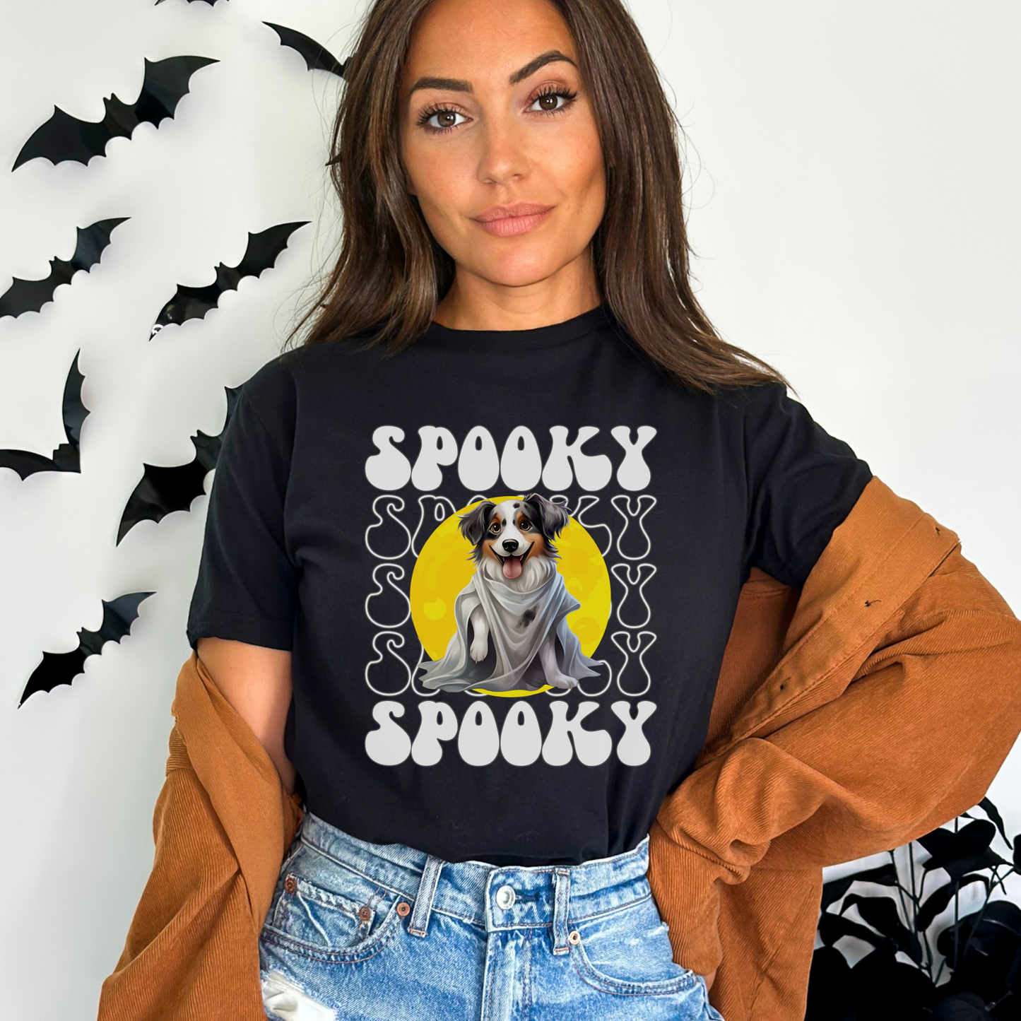 Australian Shepherd Halloween Shirt, Spooky Season Aussie Top For Women, Aussie Ghost Spooky Season t-shirt, Aussie Halloween Ghost