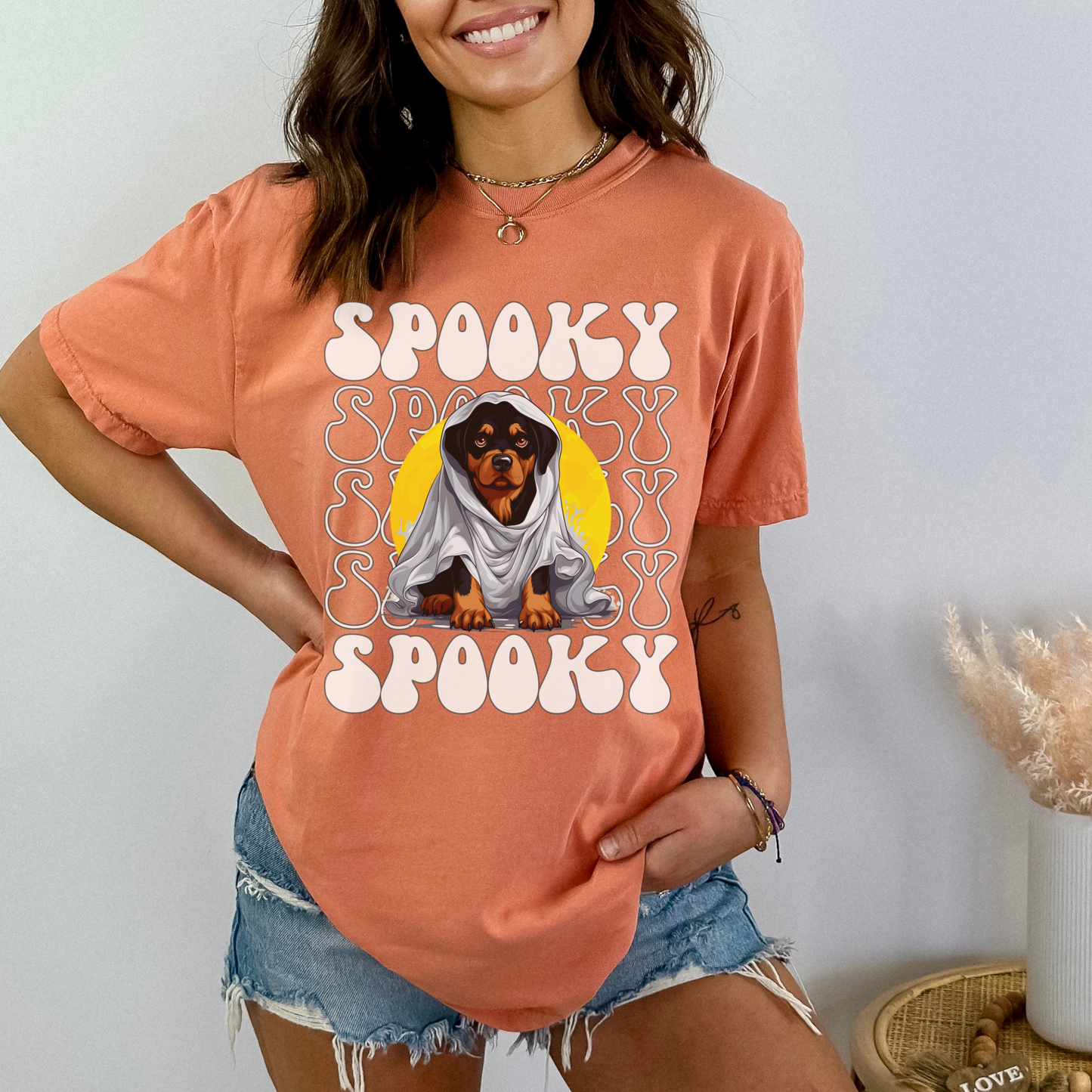 Rottweiler Halloween Shirt, Spooky Season Rottweiler Top For Women, Rottweiler Ghost Spooky Season t-shirt, Rottie Lover Halloween