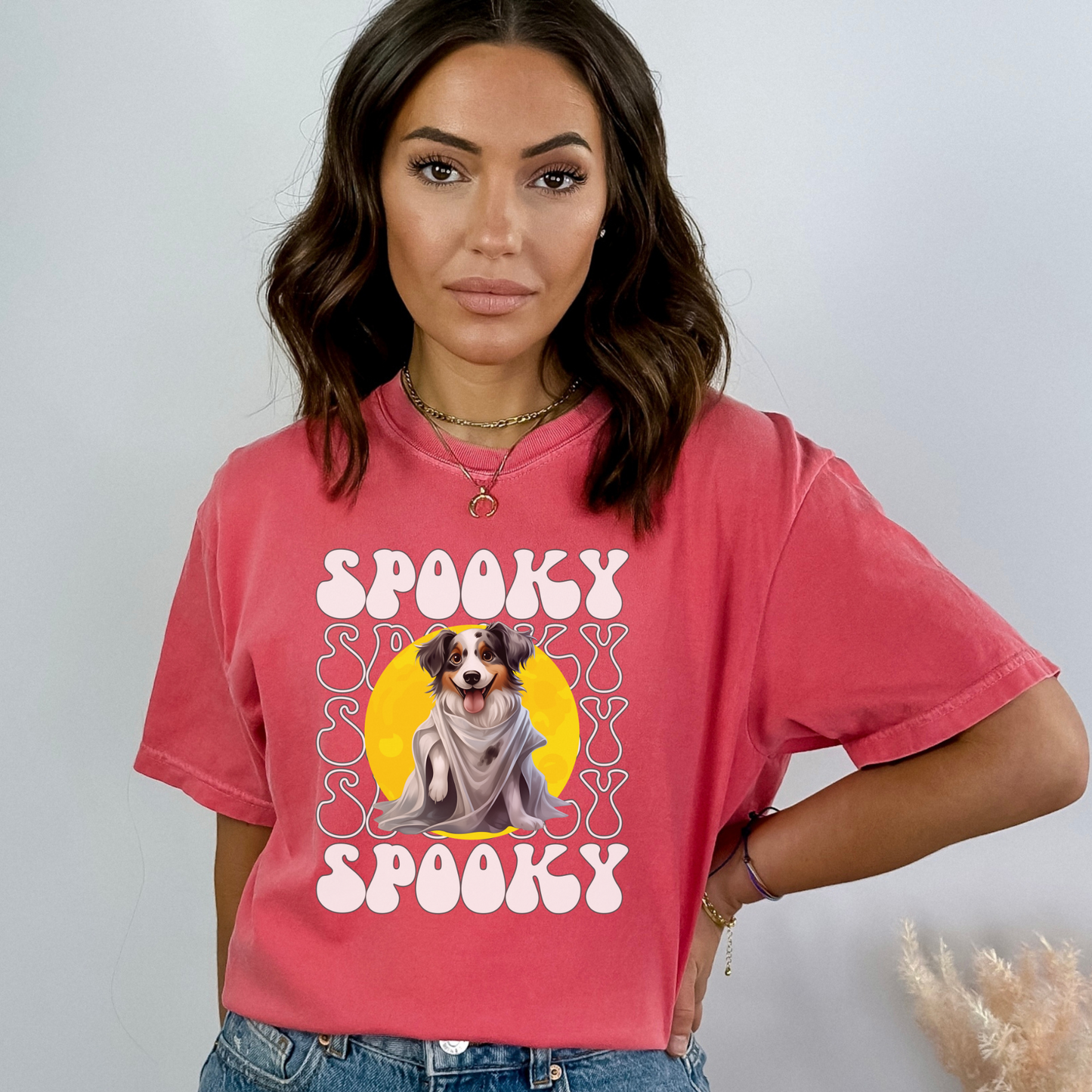 Australian Shepherd Halloween Shirt, Spooky Season Aussie Top For Women, Aussie Ghost Spooky Season t-shirt, Aussie Halloween Ghost