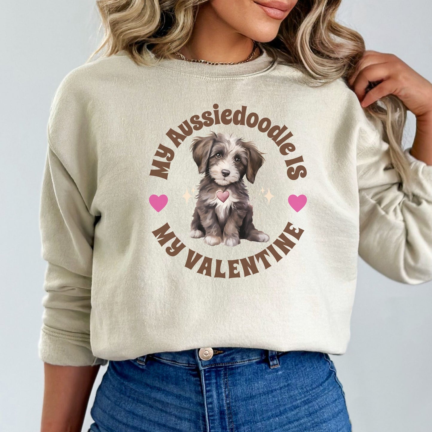Aussiedoodle Valentine Sweatshirt Valentine's Day Aussie Doodle Womens Crewneck Sweatshirt, Mini Aussie Doodle Valentine, Aussiedoo
