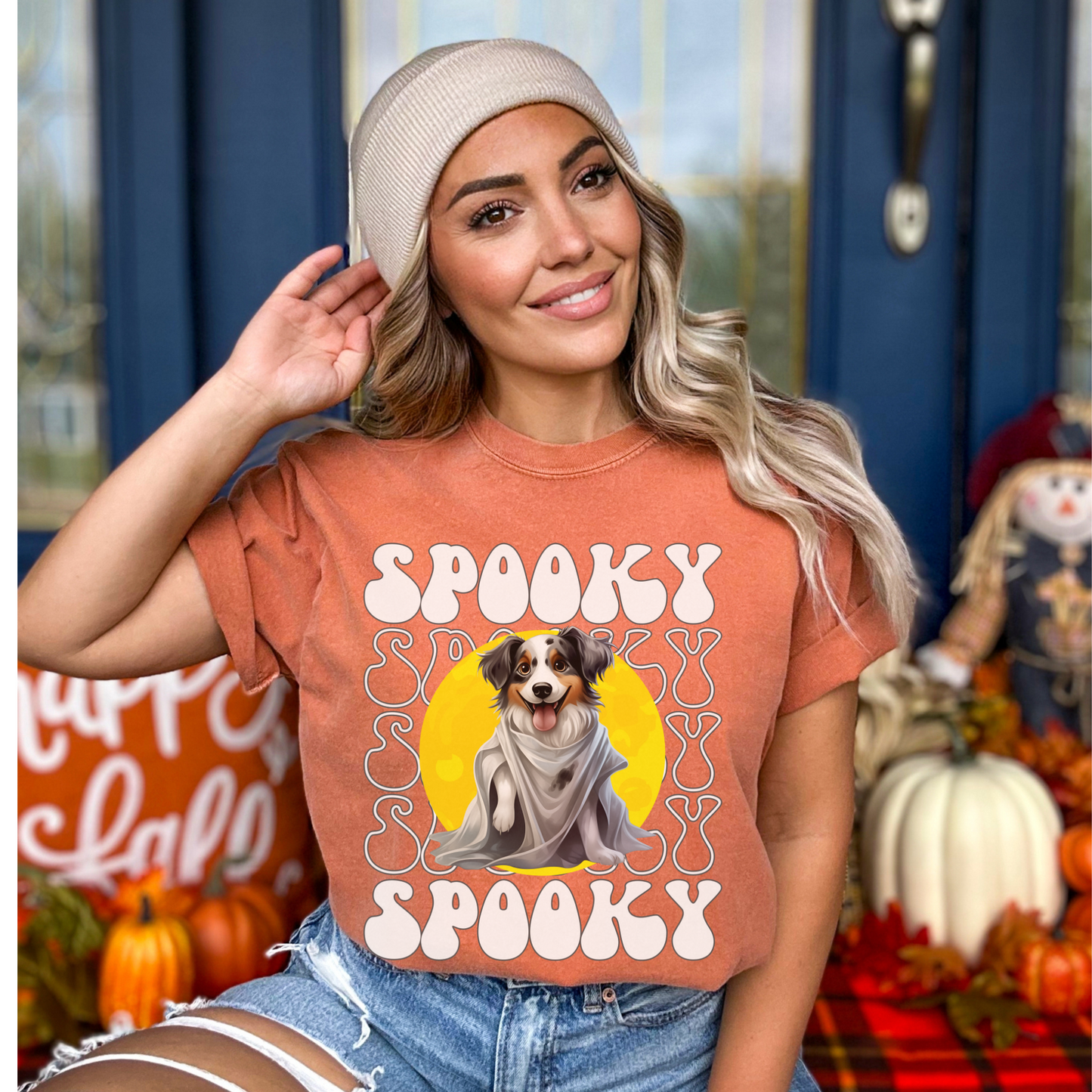 Australian Shepherd Halloween Shirt, Spooky Season Aussie Top For Women, Aussie Ghost Spooky Season t-shirt, Aussie Halloween Ghost
