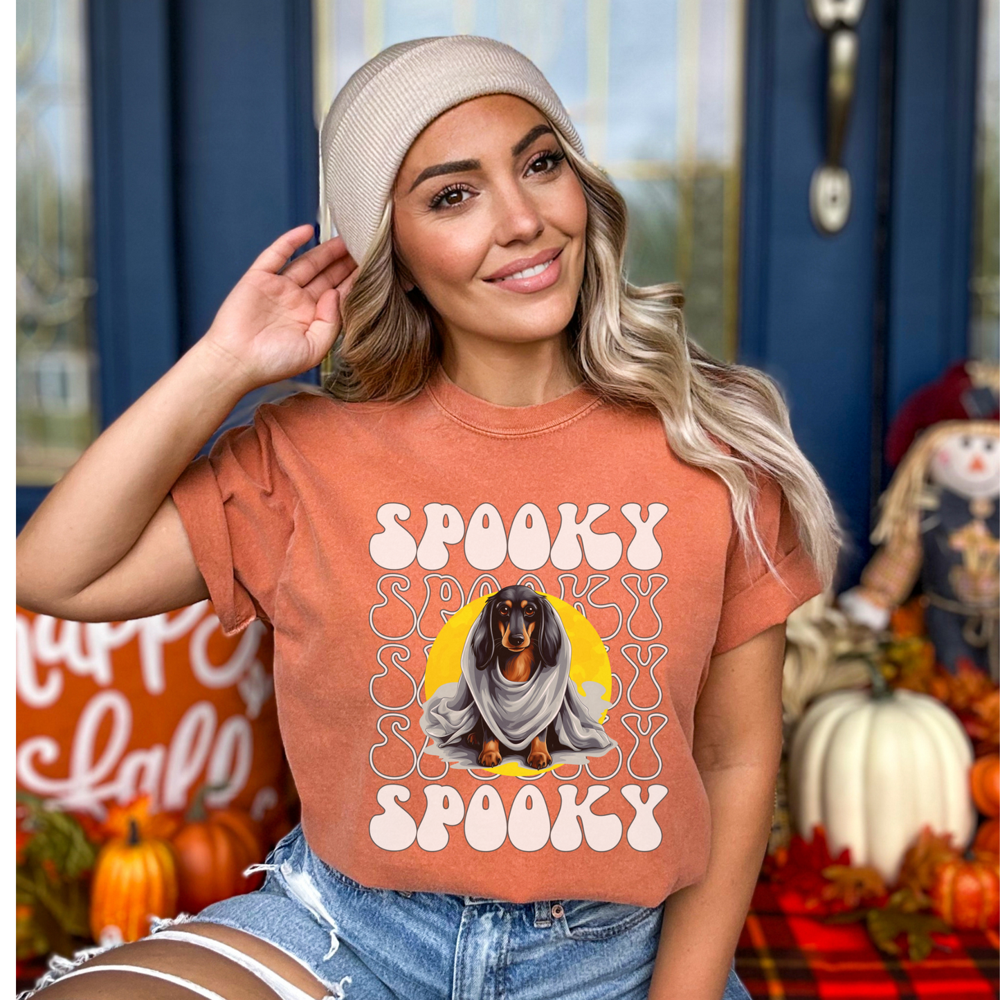 Dachshund Halloween Shirt, Spooky Season Doxie Top For Women, Dachshund Ghost Spooky Season t-shirt, Doxie Halloween Ghost