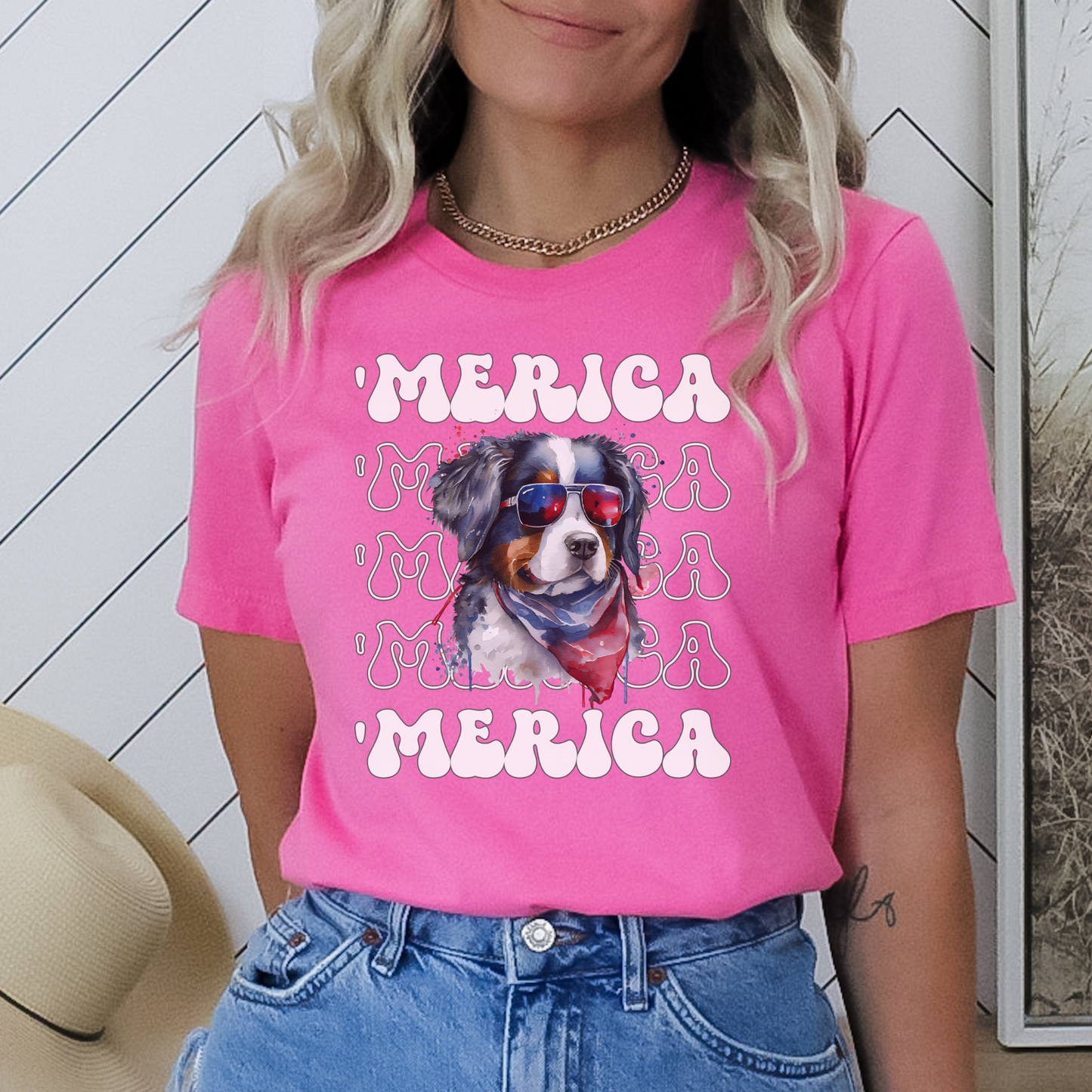 Bernese Mountain Dog 'Merica Patriotic T-Shirt, Bernie 4th of July Top, Berner Dog Fourth of July Shirt, Bernese Patriotic Red White Blue