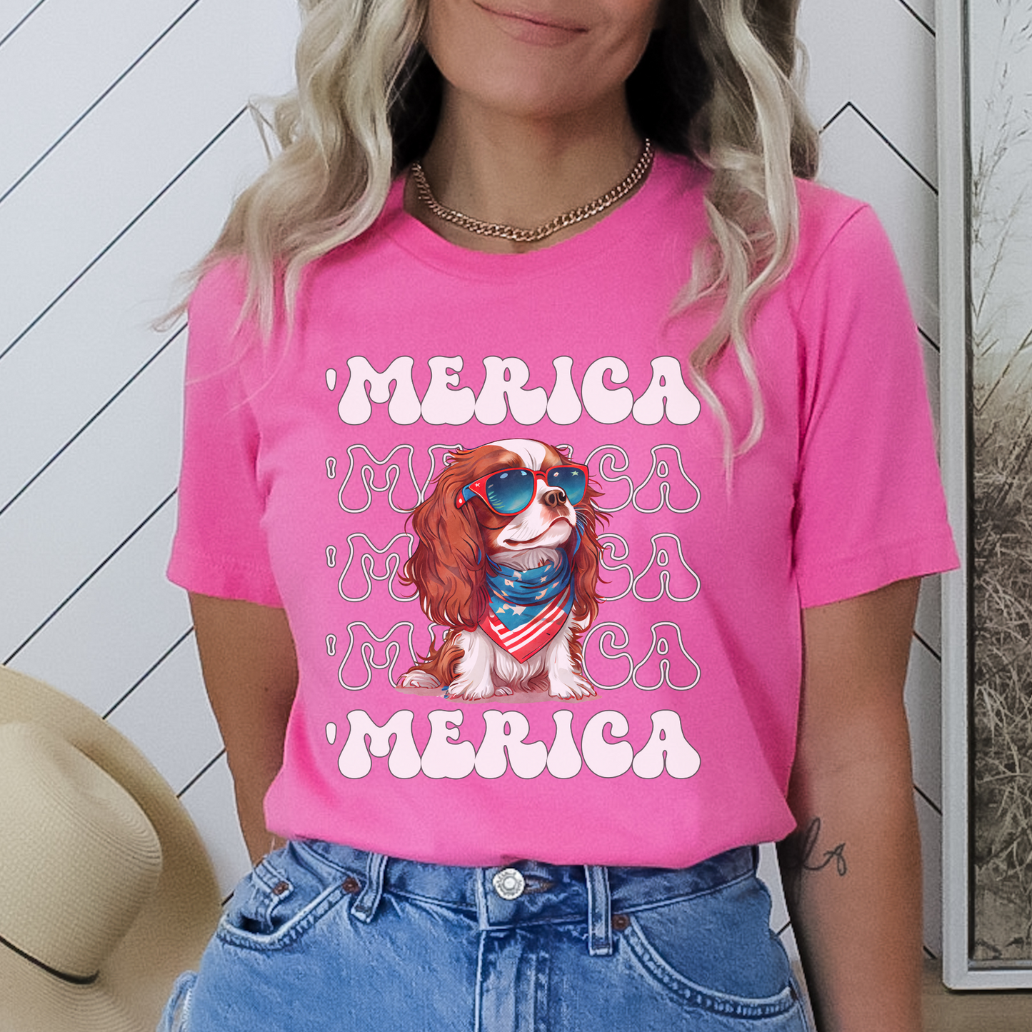 Cavalier King Charles Spaniel 'Merica Patriotic T-Shirt, Cavalier 4th of July Top, Cute Cavalier King Charles Dog Fourth of July Shirt